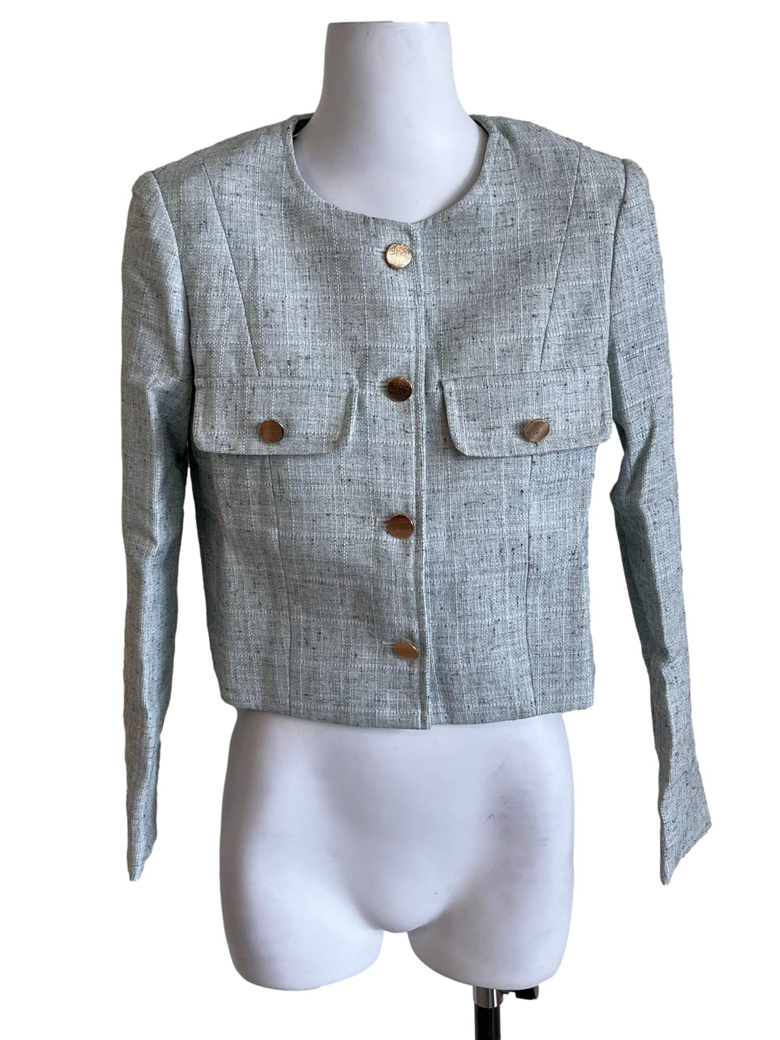 Mint Green Tweed Boxy Jacket