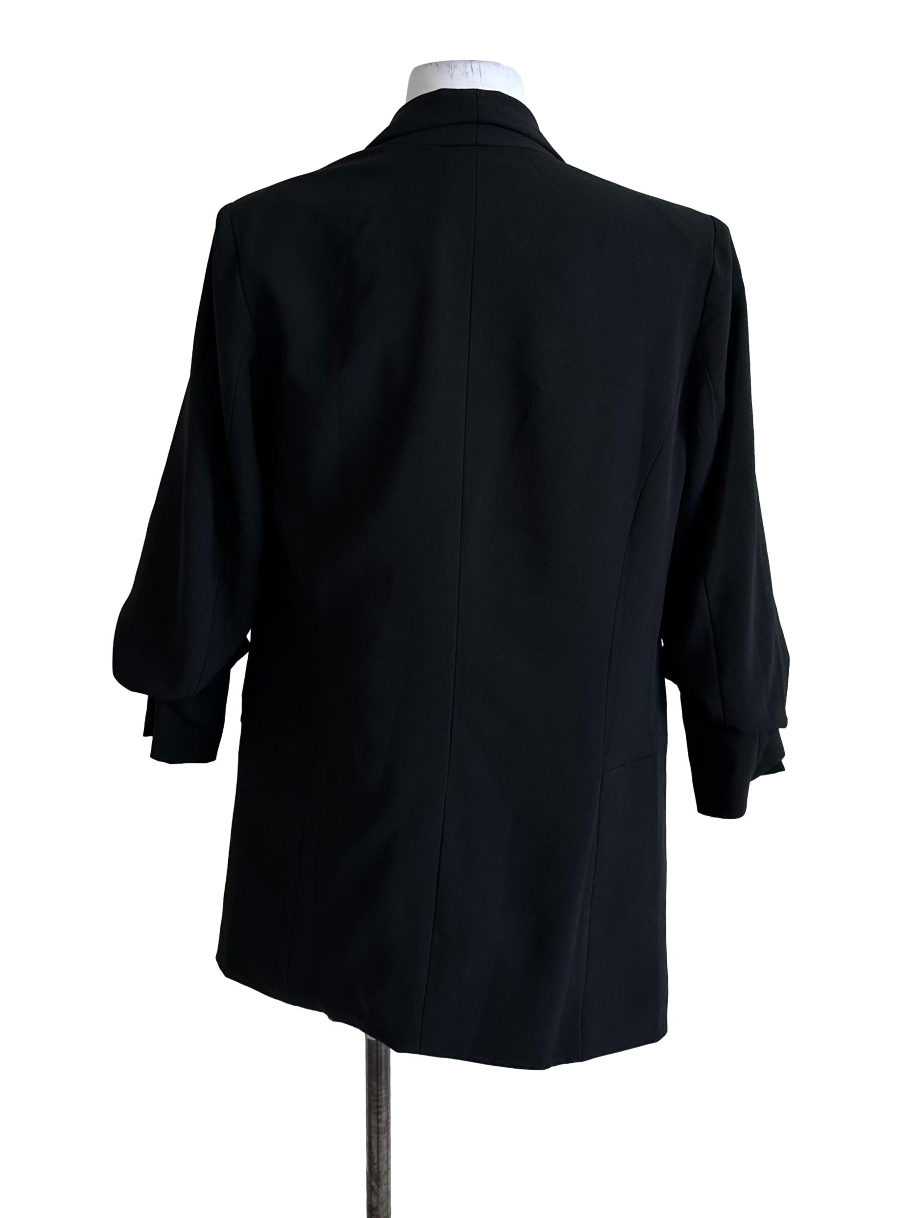 Raven Black Front Open Ruched Sleeve Blazer