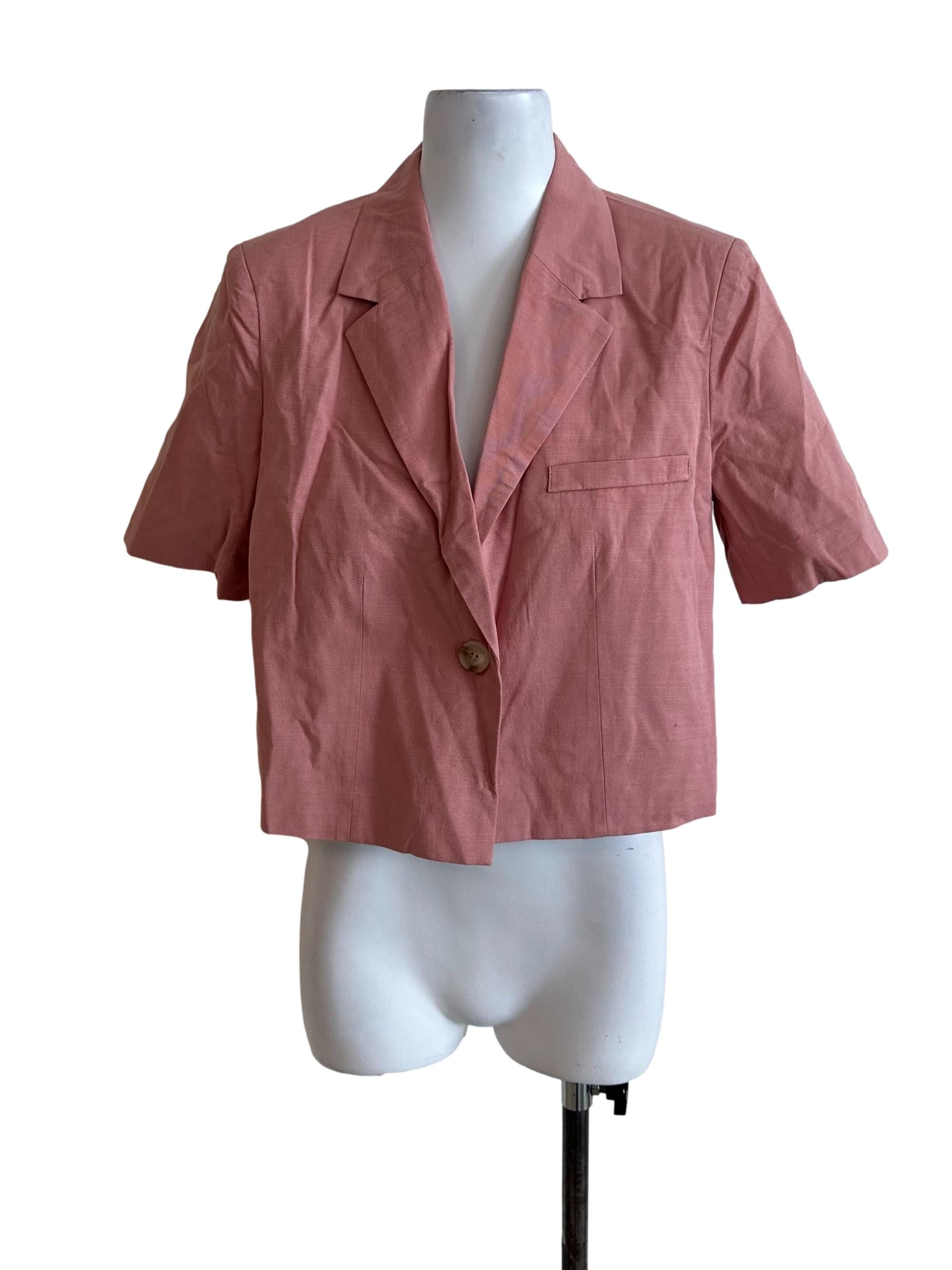 Blush Pink Collar Short Sleeve Blazer