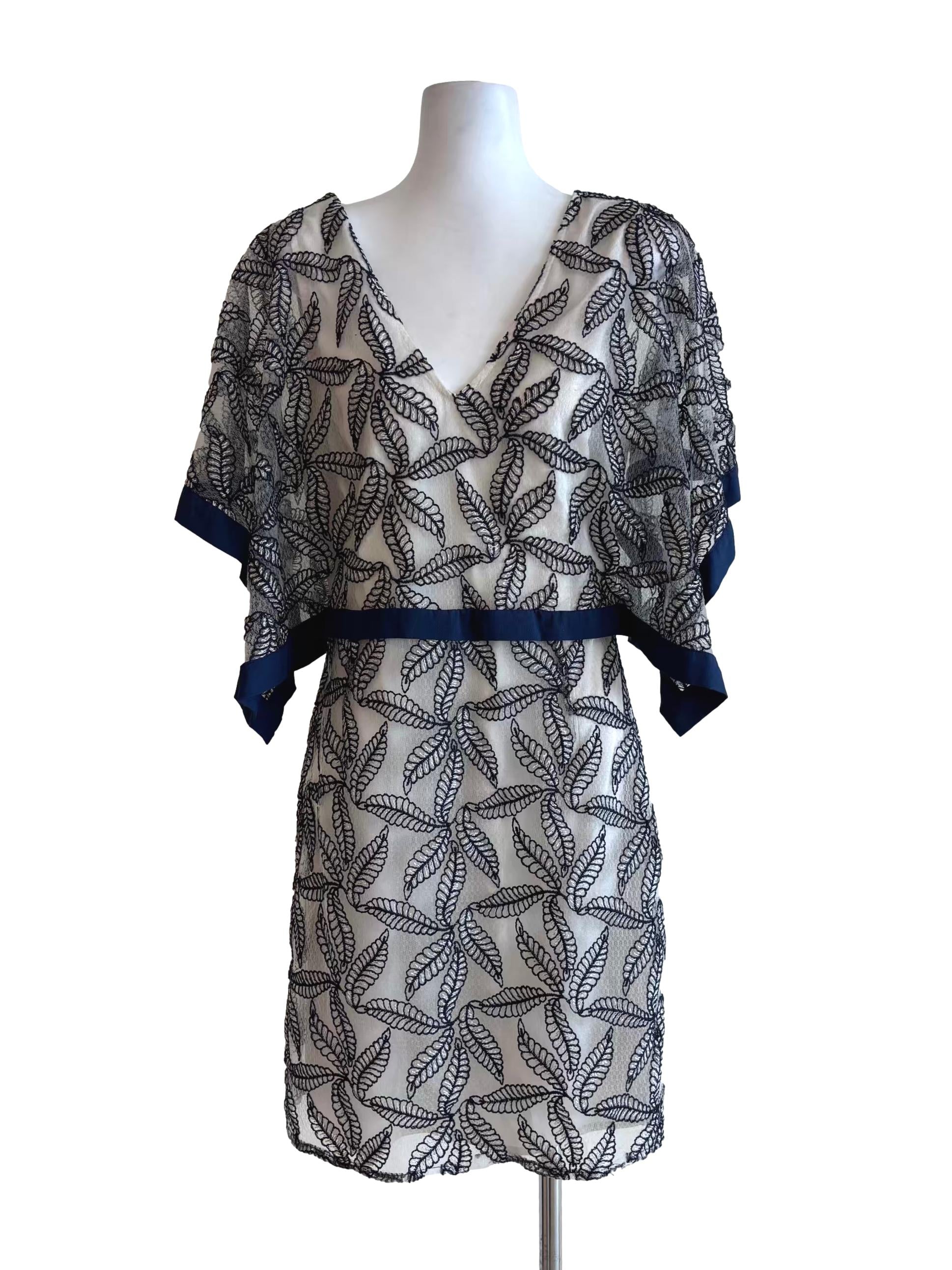 Powder White Patterned Lace Drape Dress