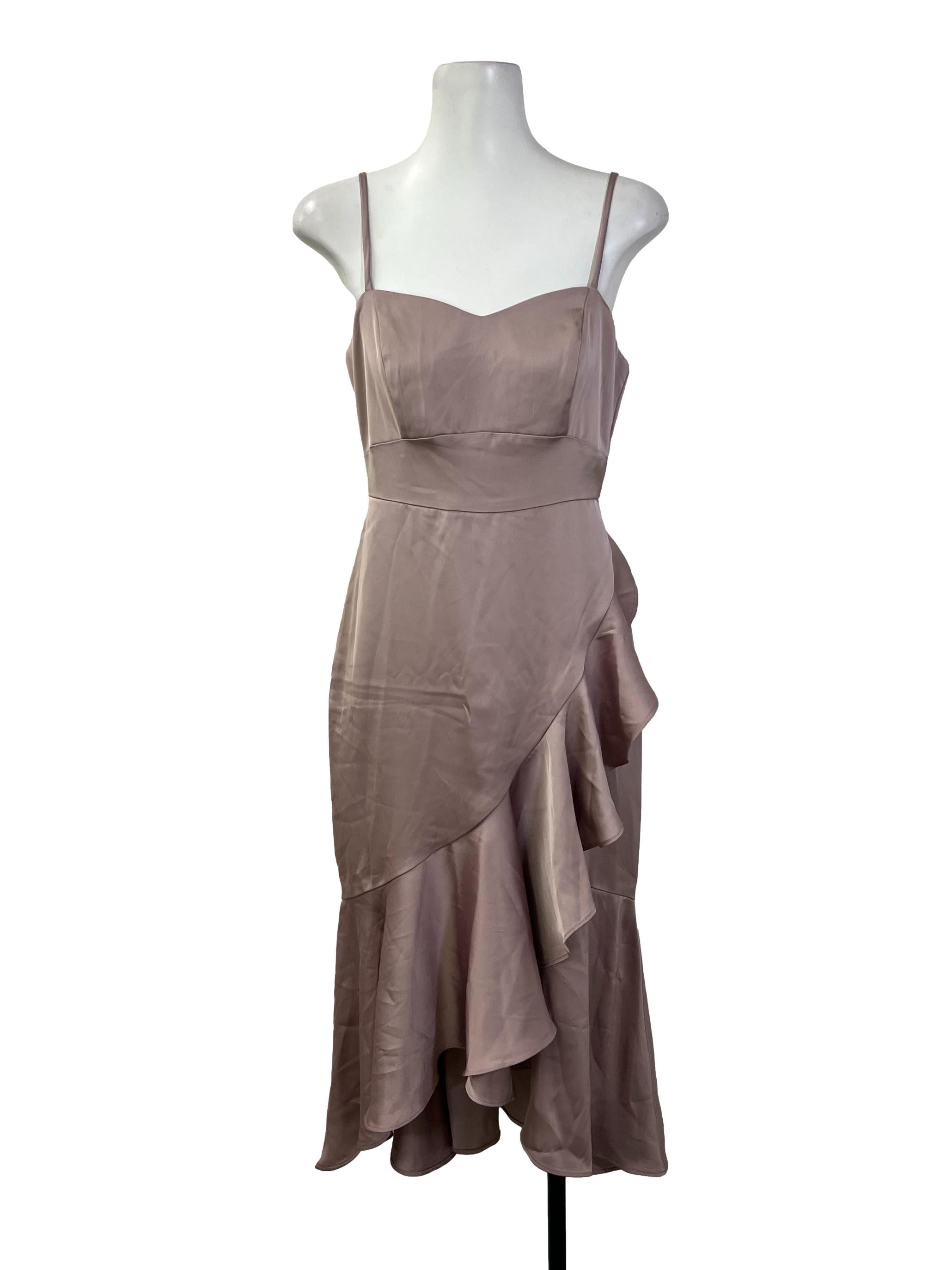 Pink Satin Ruffled Dress