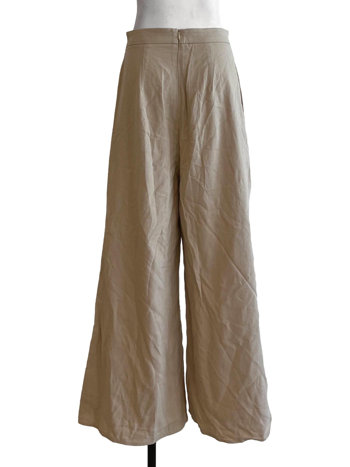 Beige Plain Formal Pants LB