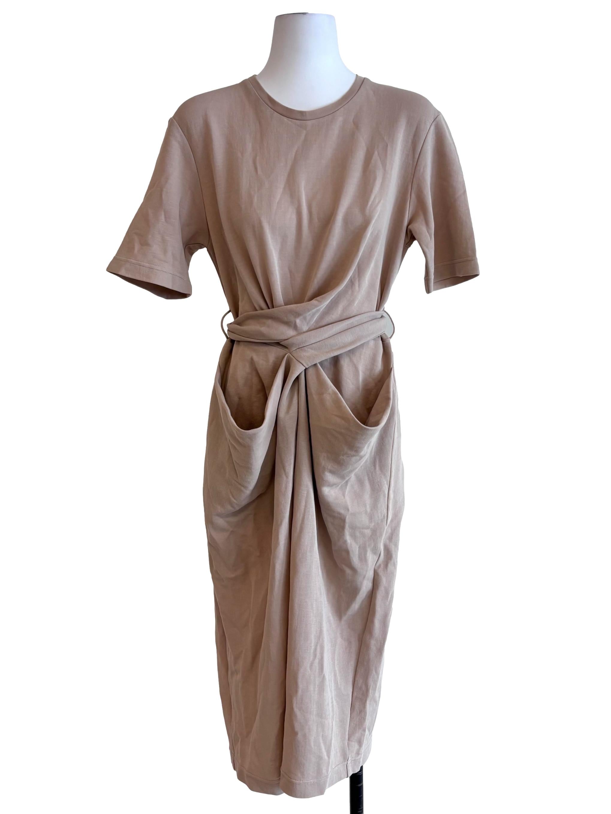 Brown Beige Wrap Tie Back Tee Dress