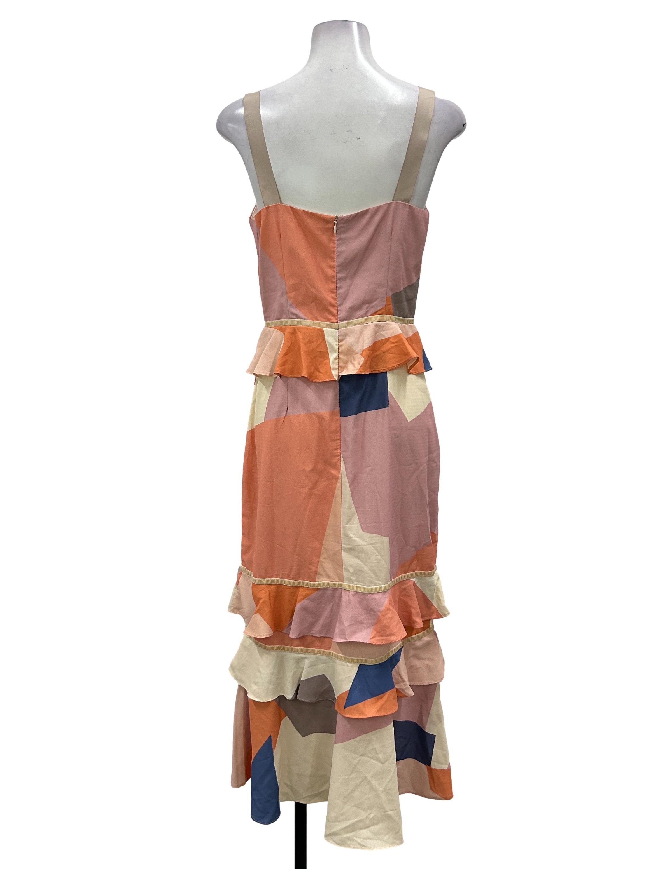 Pink Colourblock Tiered Ruffles Dress