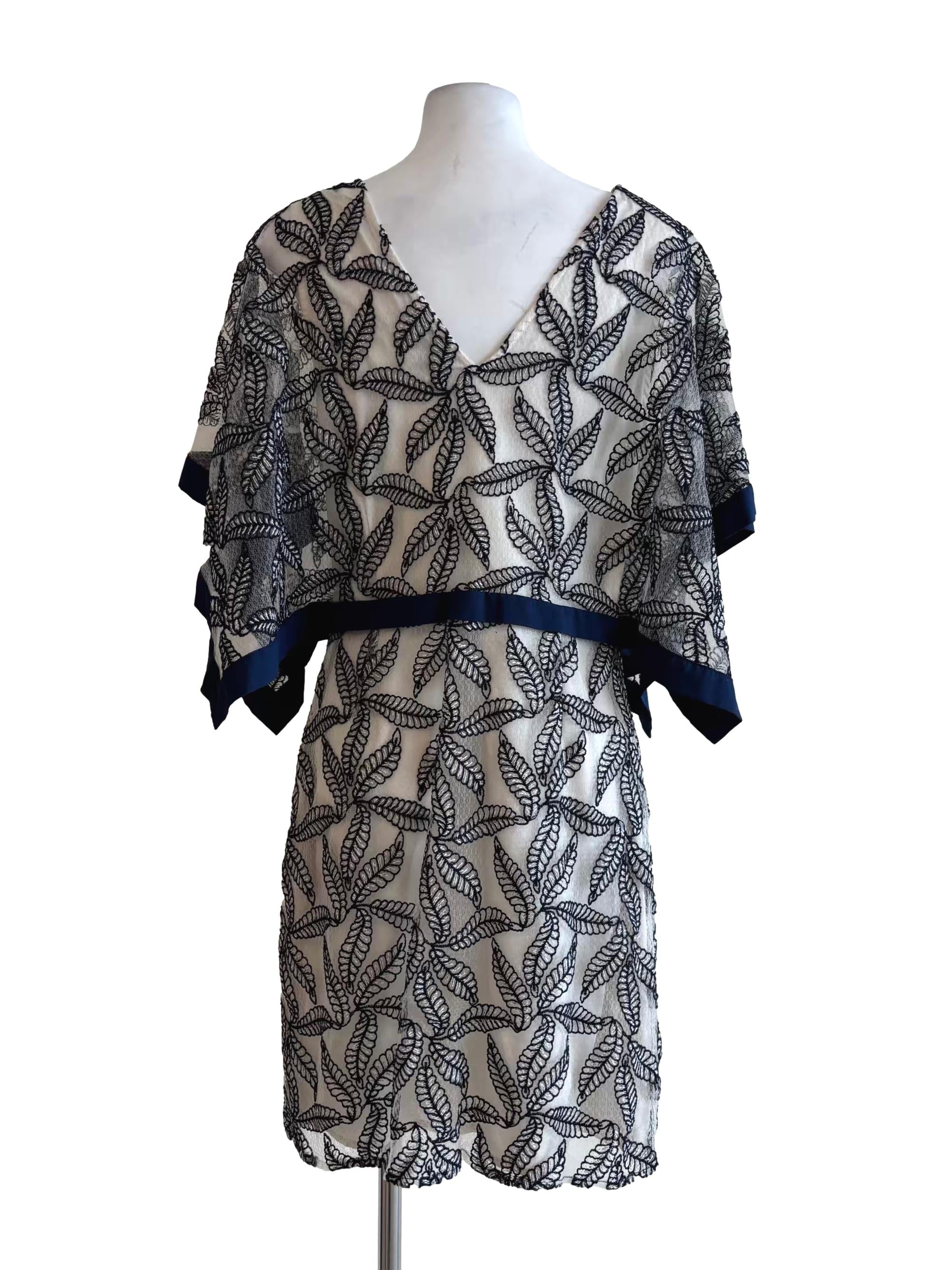 Powder White Patterned Lace Drape Dress
