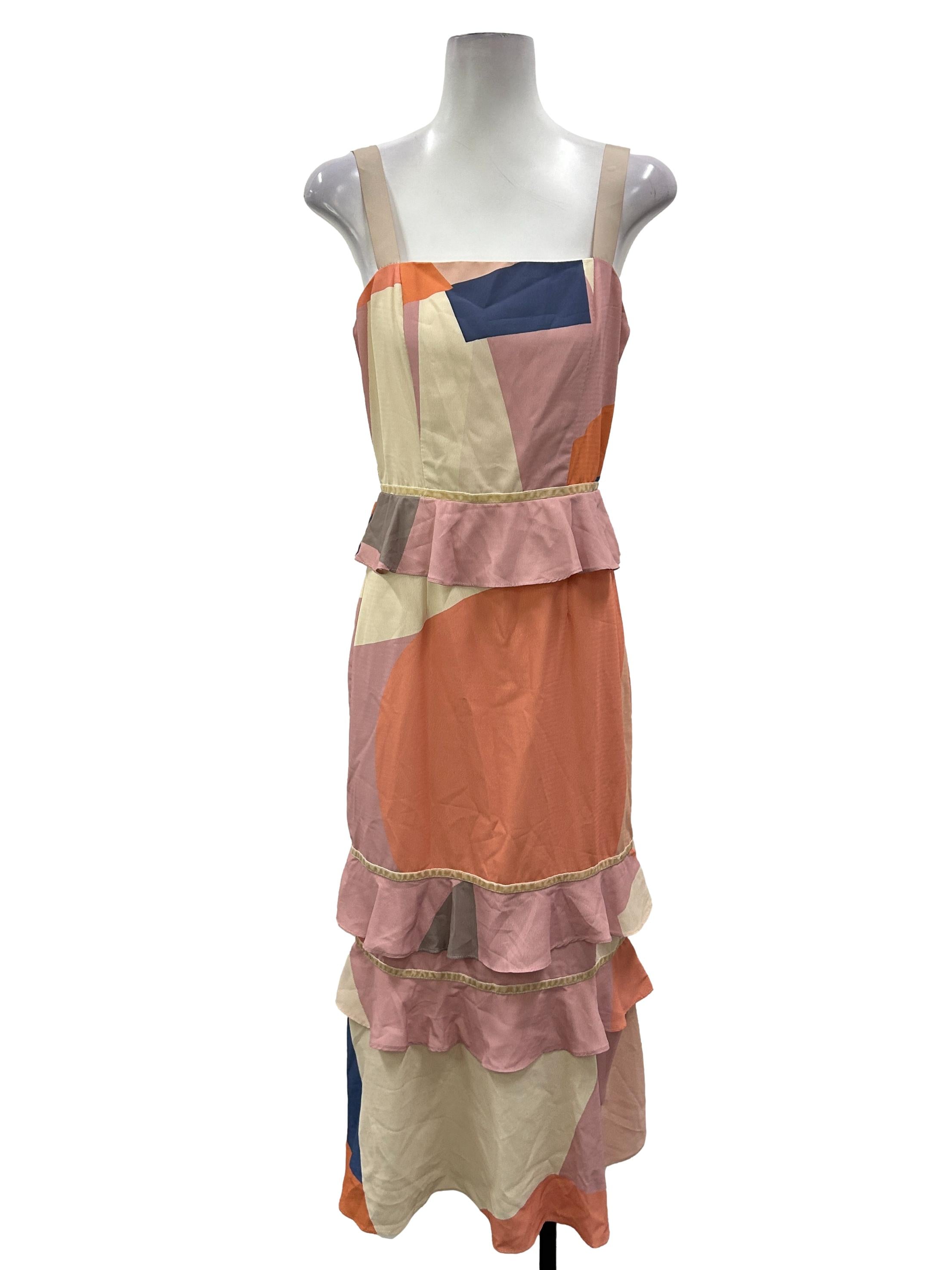 Pink Colourblock Tiered Ruffles Dress