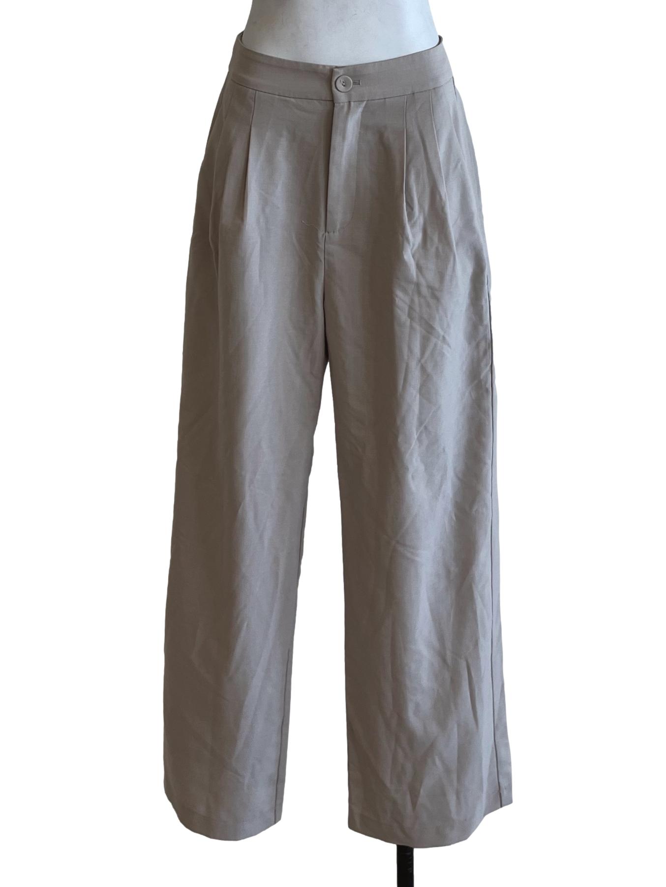 Beige High-Waisted Formal Pants