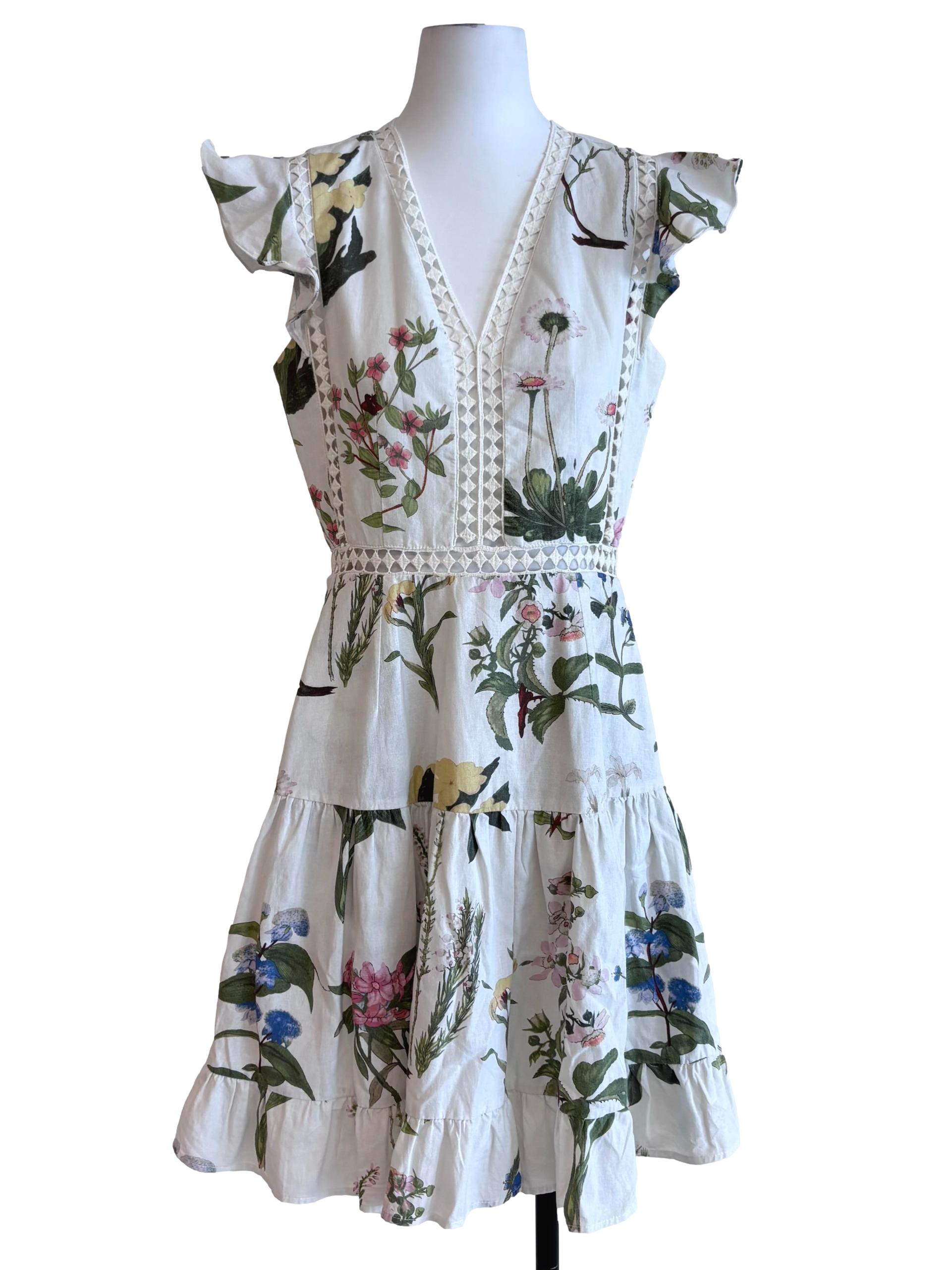 White Floral Lace Hem Detail Tiered Dress