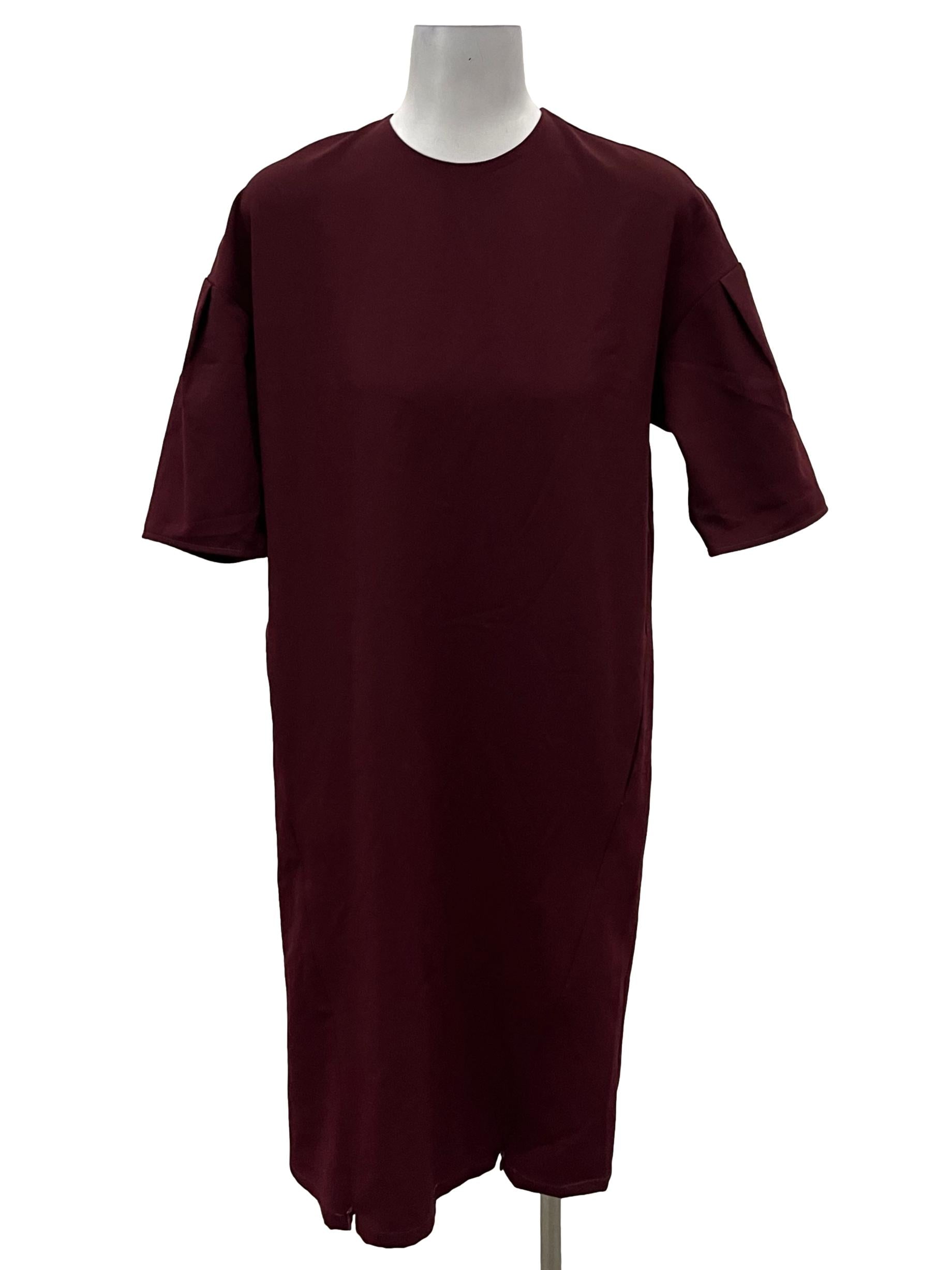 Maroon Roundneck Midi Shift Dress