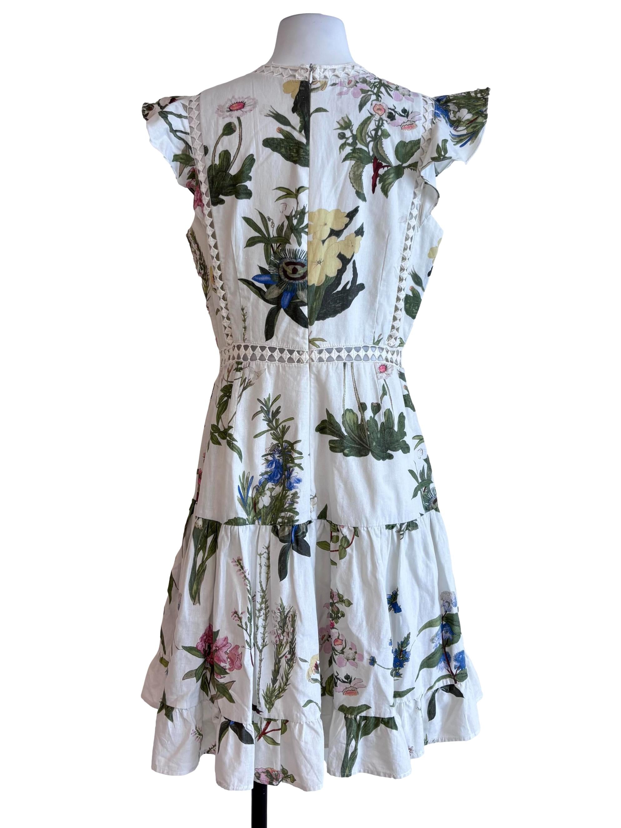 White Floral Lace Hem Detail Tiered Dress