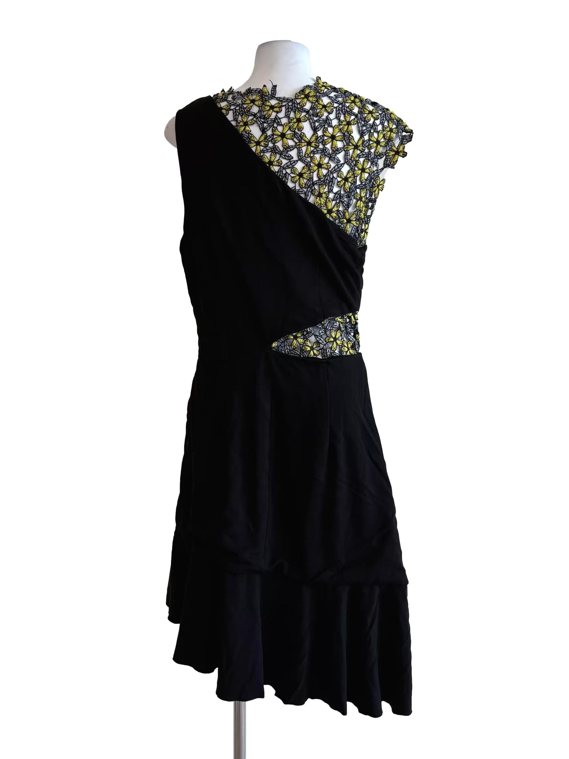 Night Black Asymmetrical Yellow Lace Sheath Dress