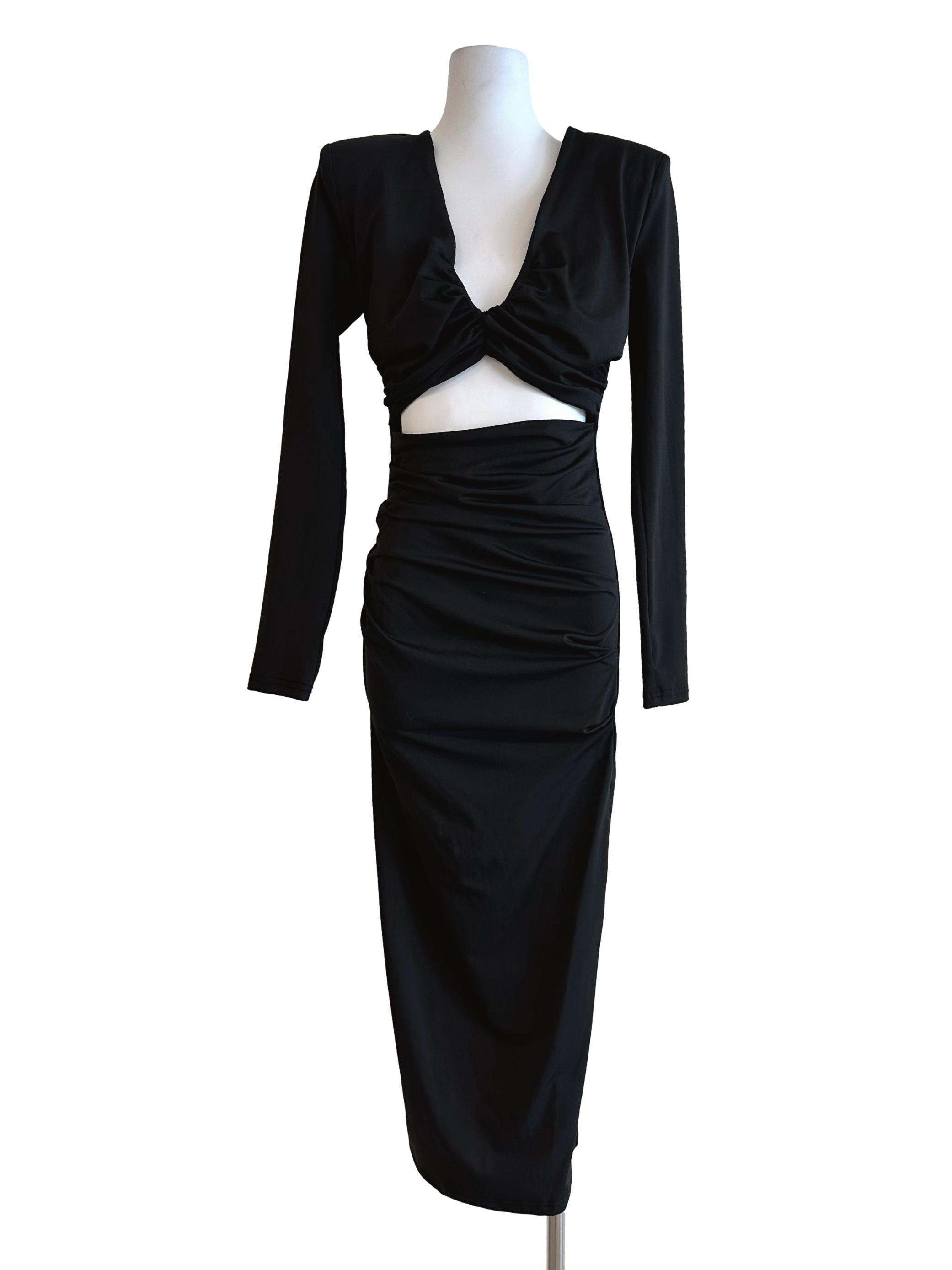 Soot Black V Neckline Cut Out Maxi Dress