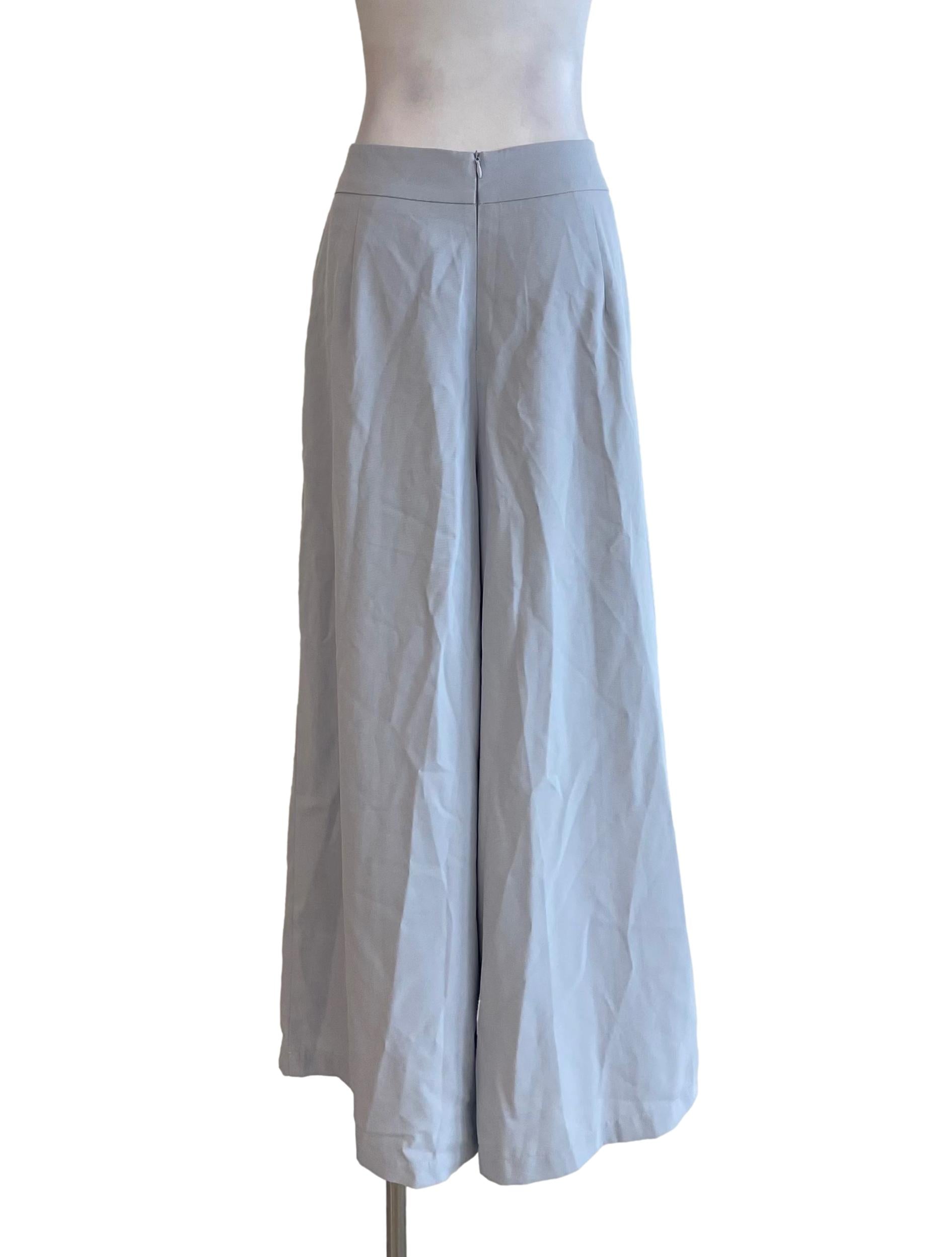 Pale Blue Pleated Wide Leg Pants