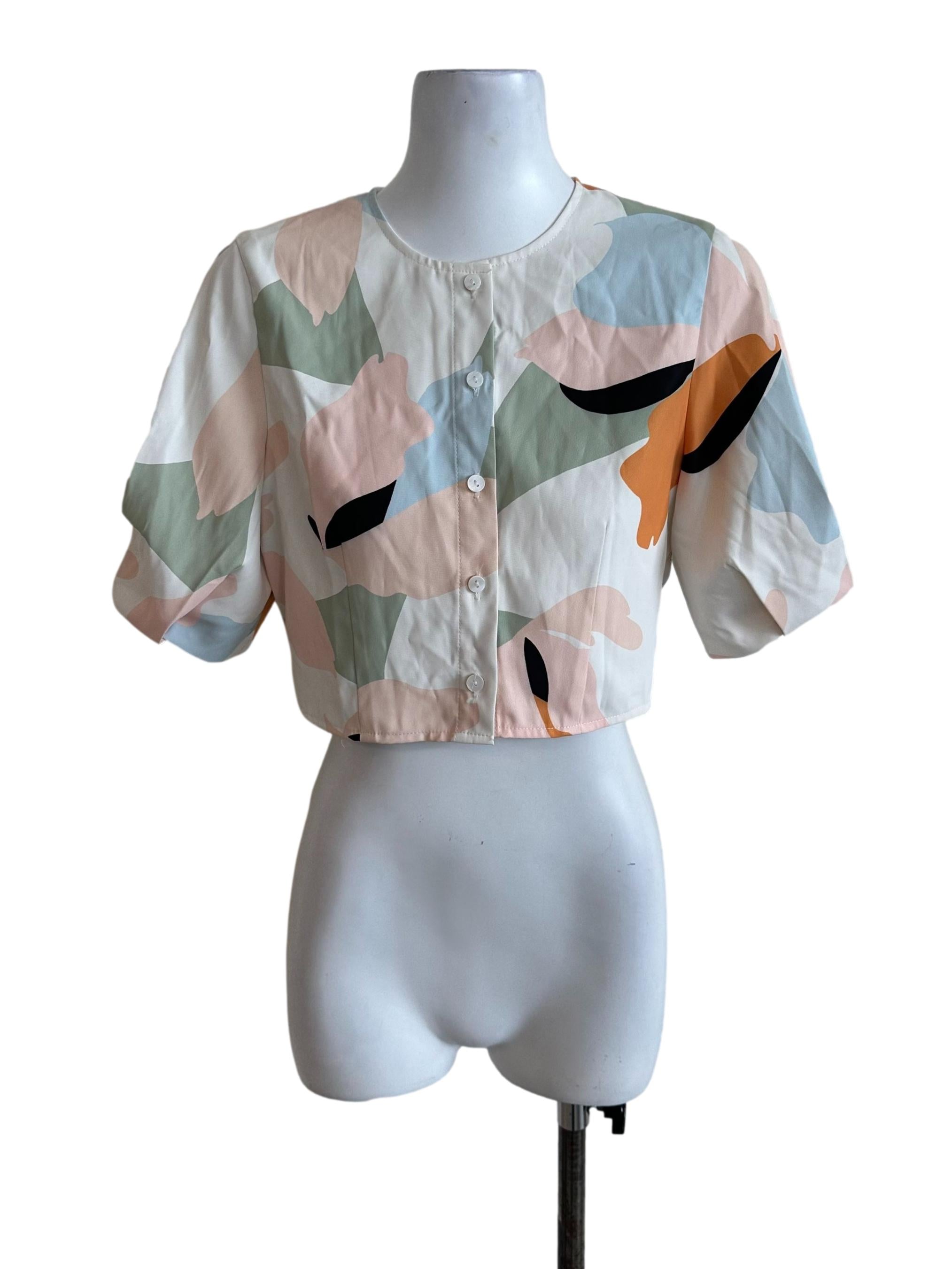 Multicolour Abstract Pattern Button Top