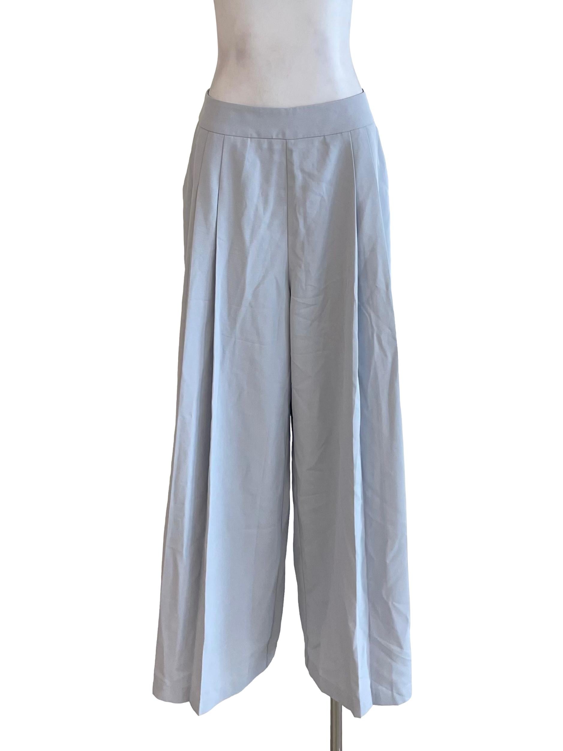 Pale Blue Pleated Wide Leg Pants