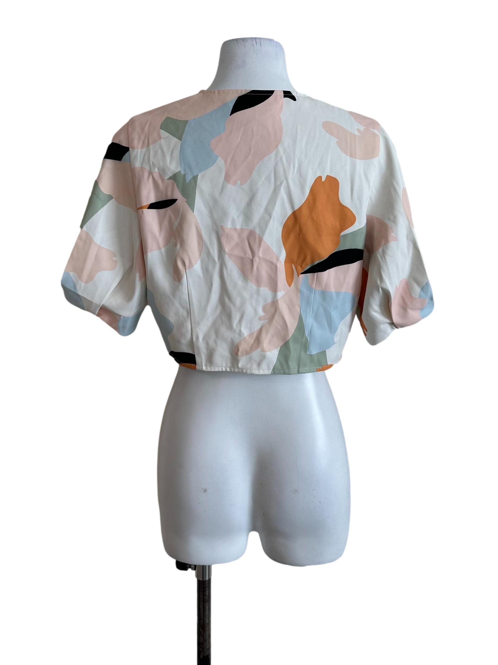 Multicolour Abstract Pattern Button Top