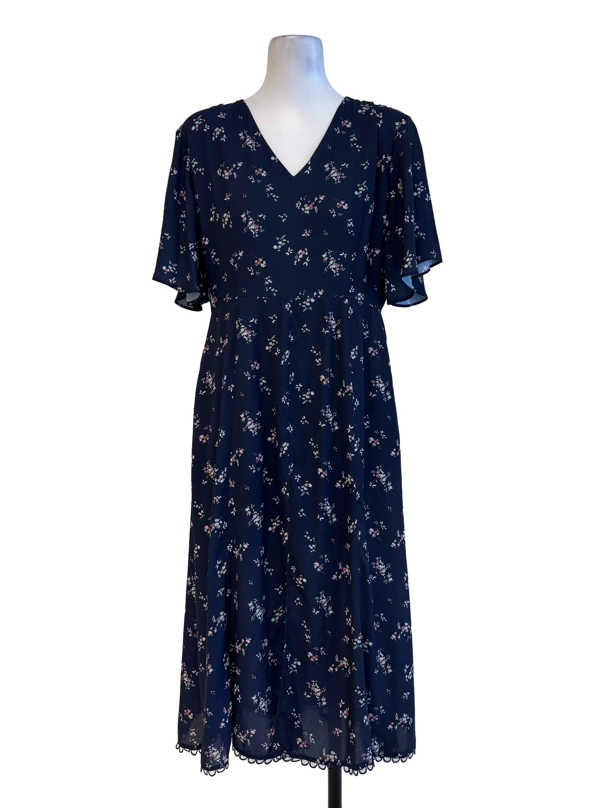 Navy Blue With Floral Prints Dress