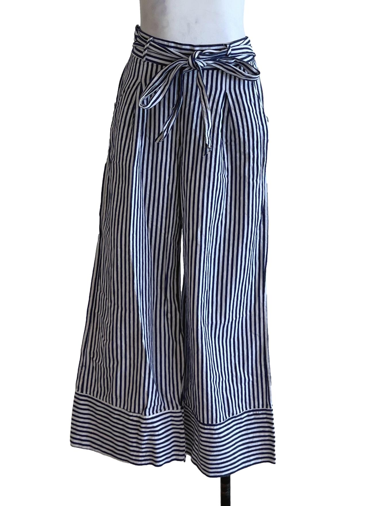 White Bengal Stripe Wide Leg Pants TEM