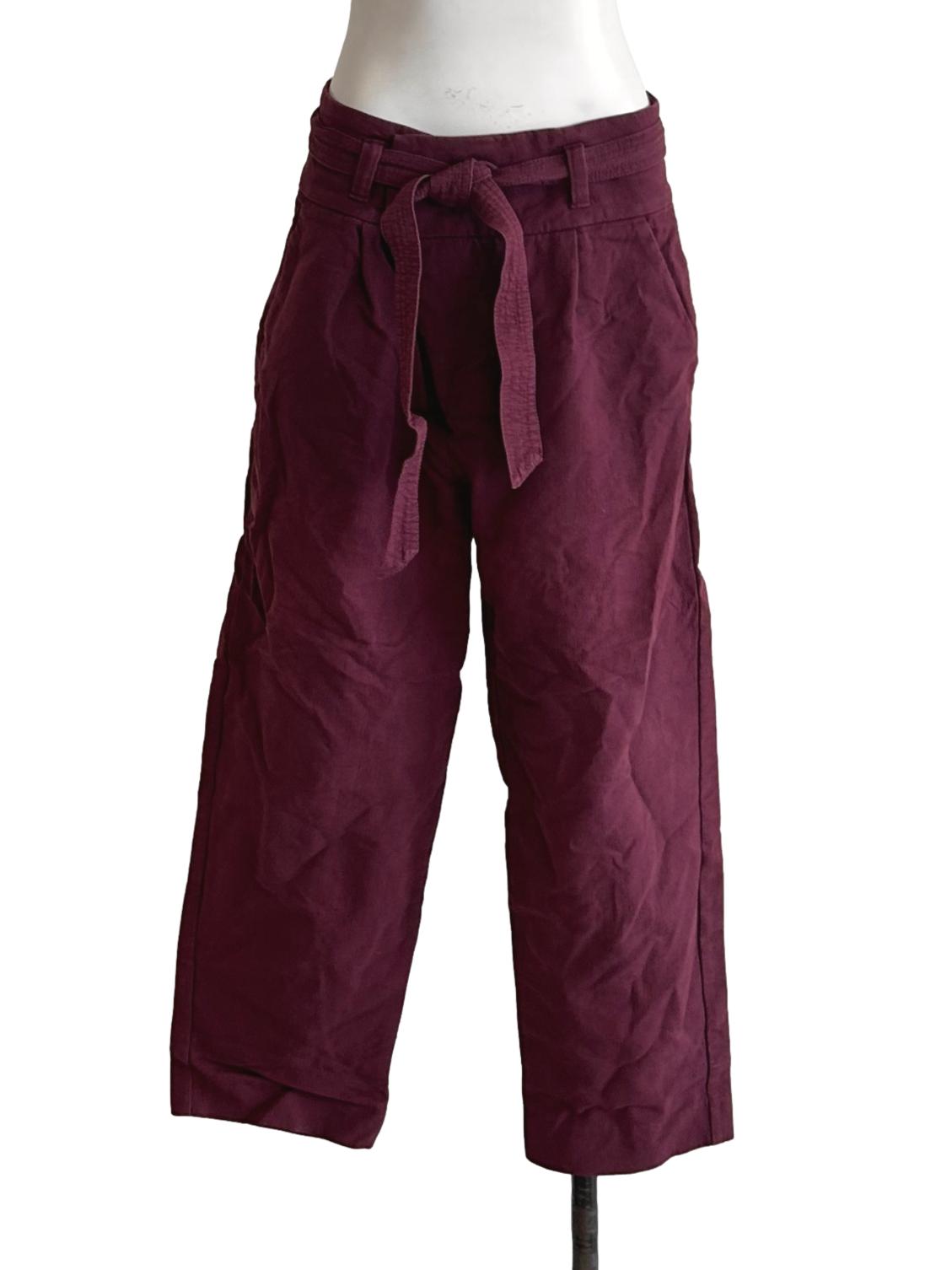 Maroon Tie Waist Wide Leg Pants
