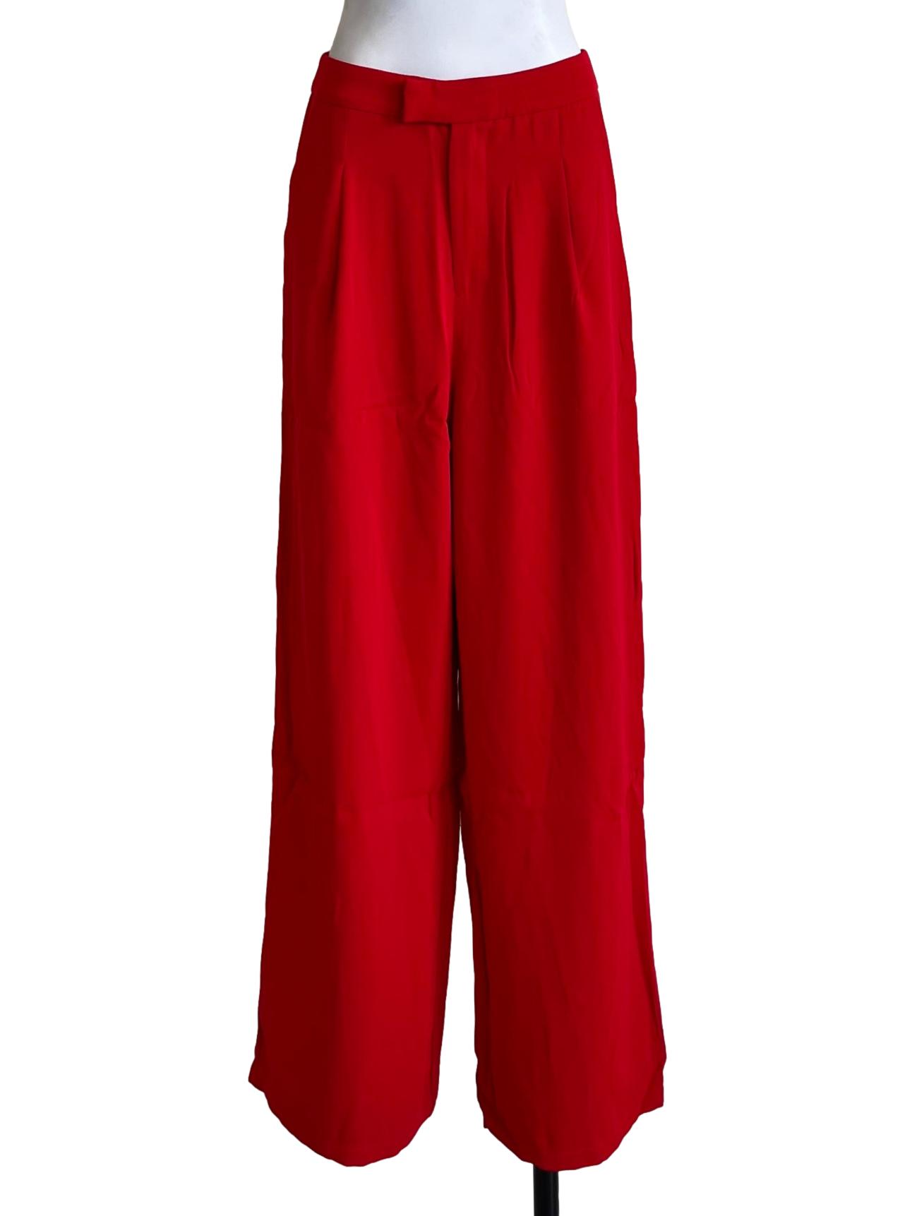 Candy Red Casual Wide Leg Pants