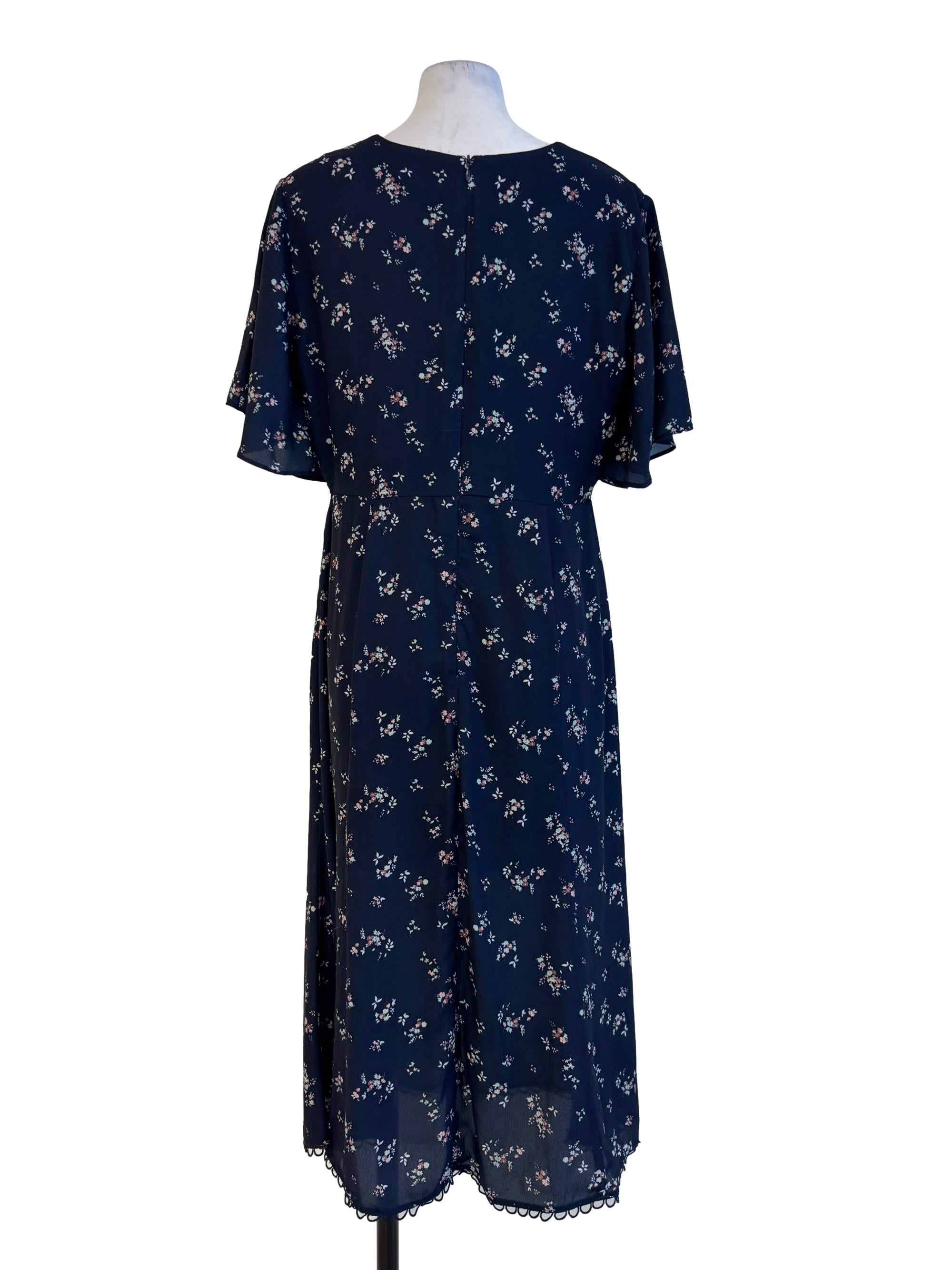 Navy Blue With Floral Prints Dress