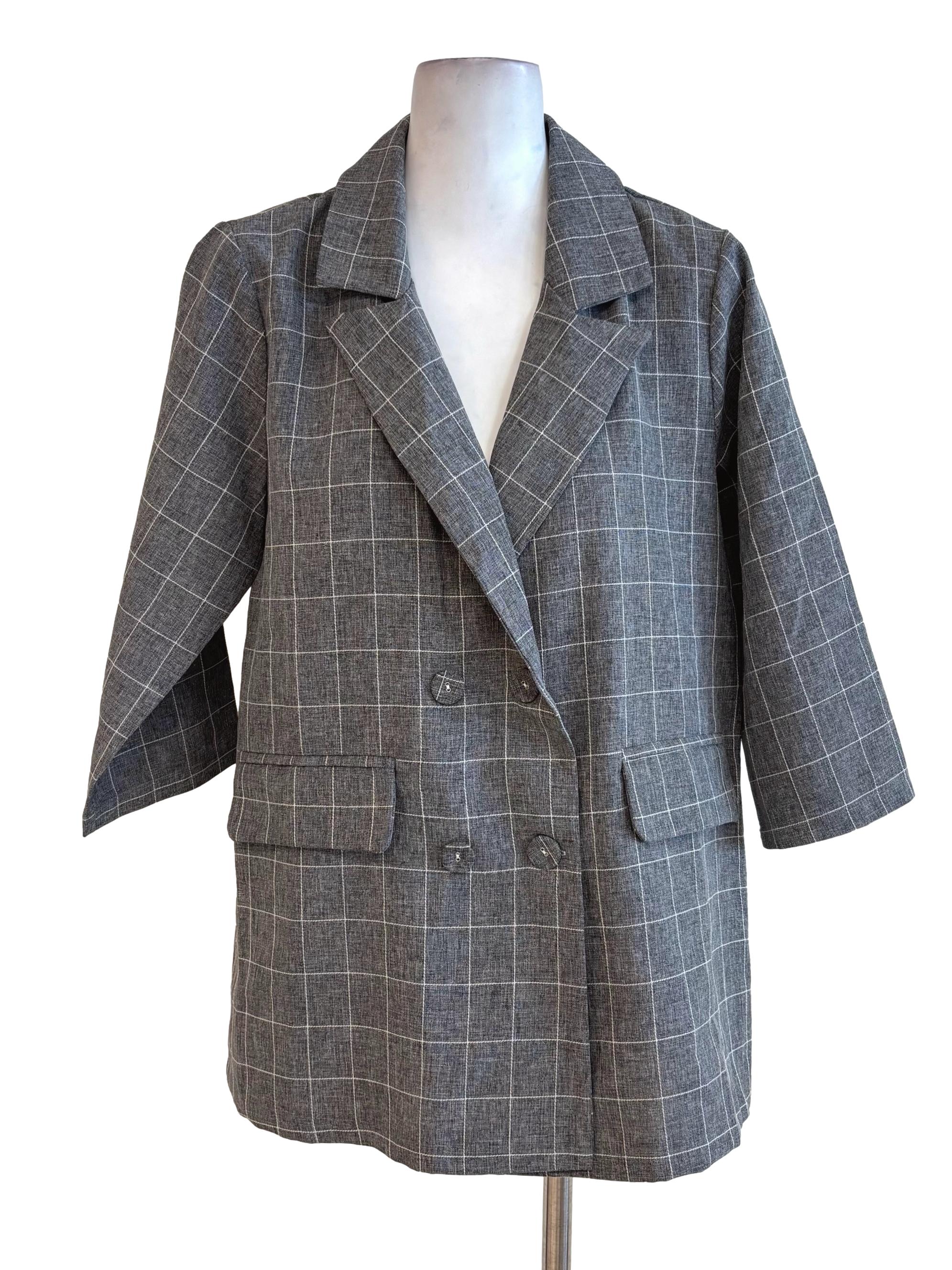 Grey Checkered Boyfriend Blazer