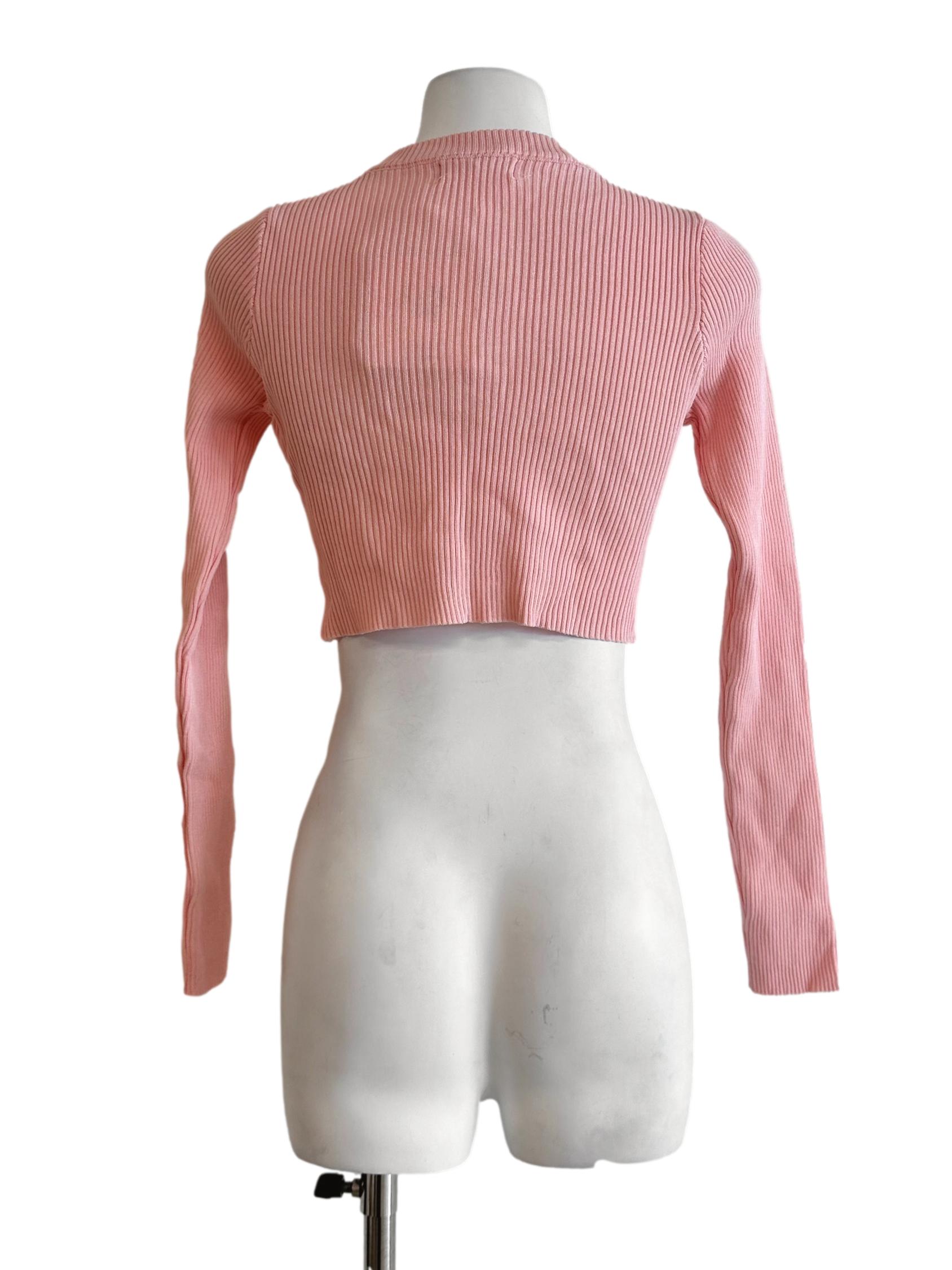 Peach Pink Knit Long Sleeves Crop Top