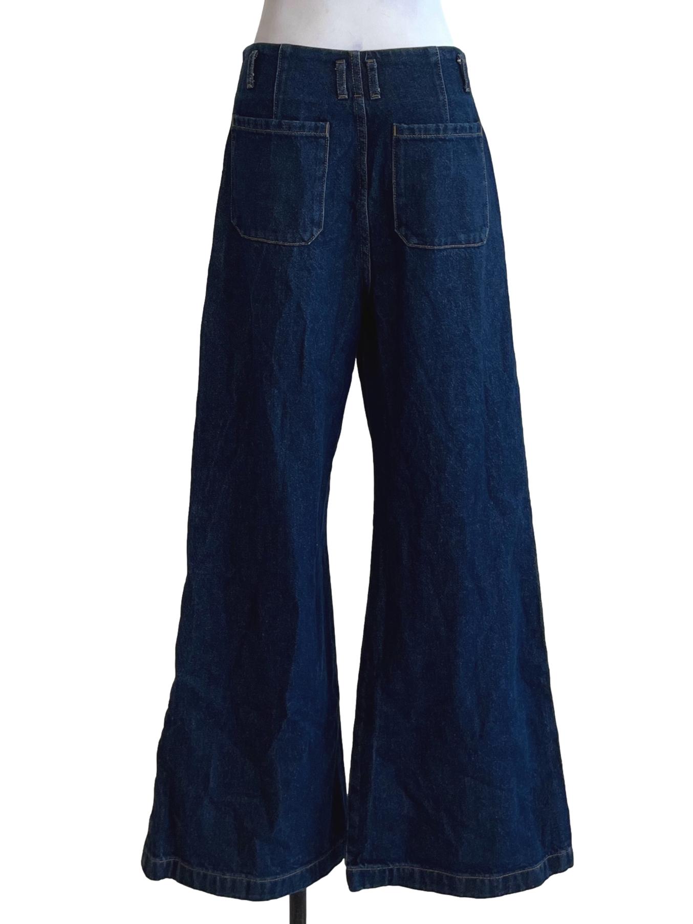 Navy Blue Denim High-Waisted Wide Leg Jeans LB