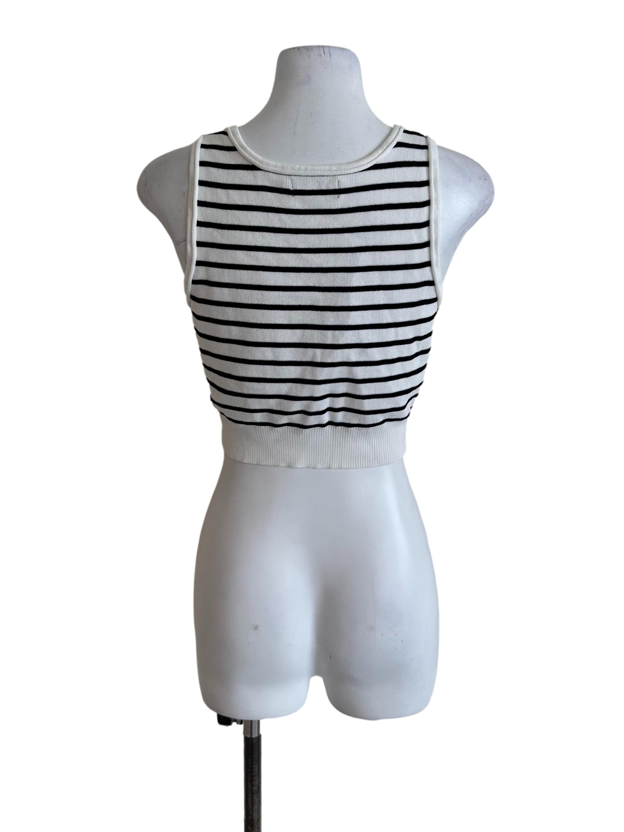 White Black Stripe Knit Tank Top