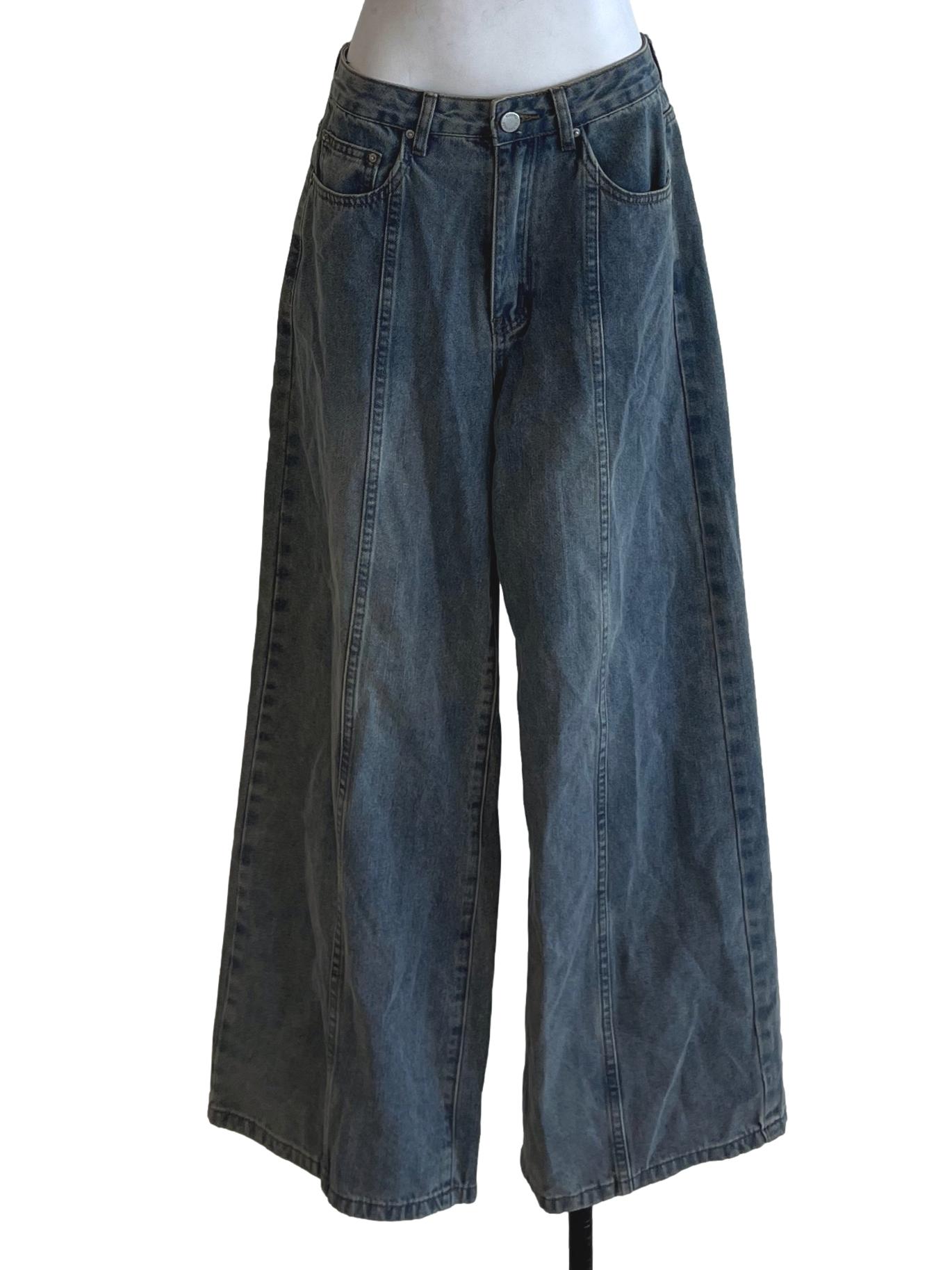 Blue Denim Plain Wide Leg Jeans YHF