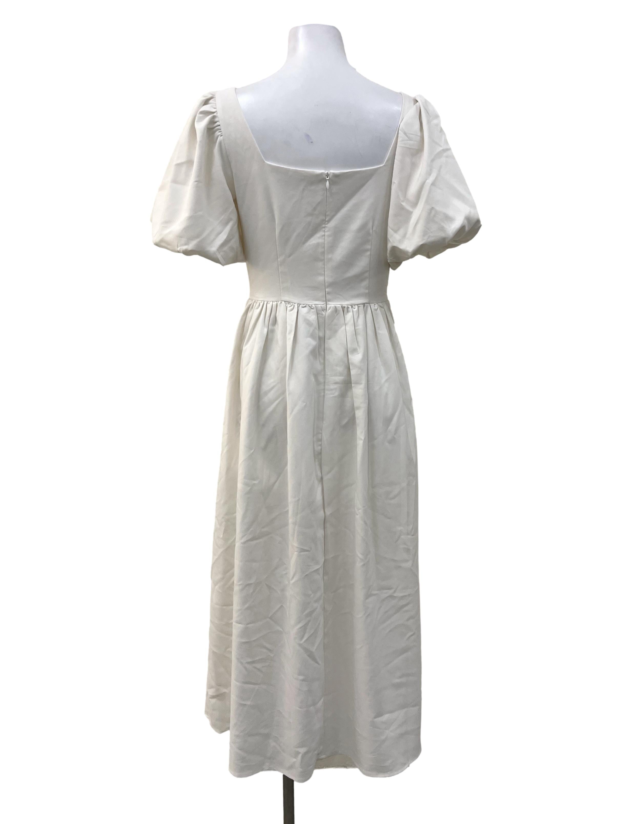 Off White Puff Sleeve Slit Dress