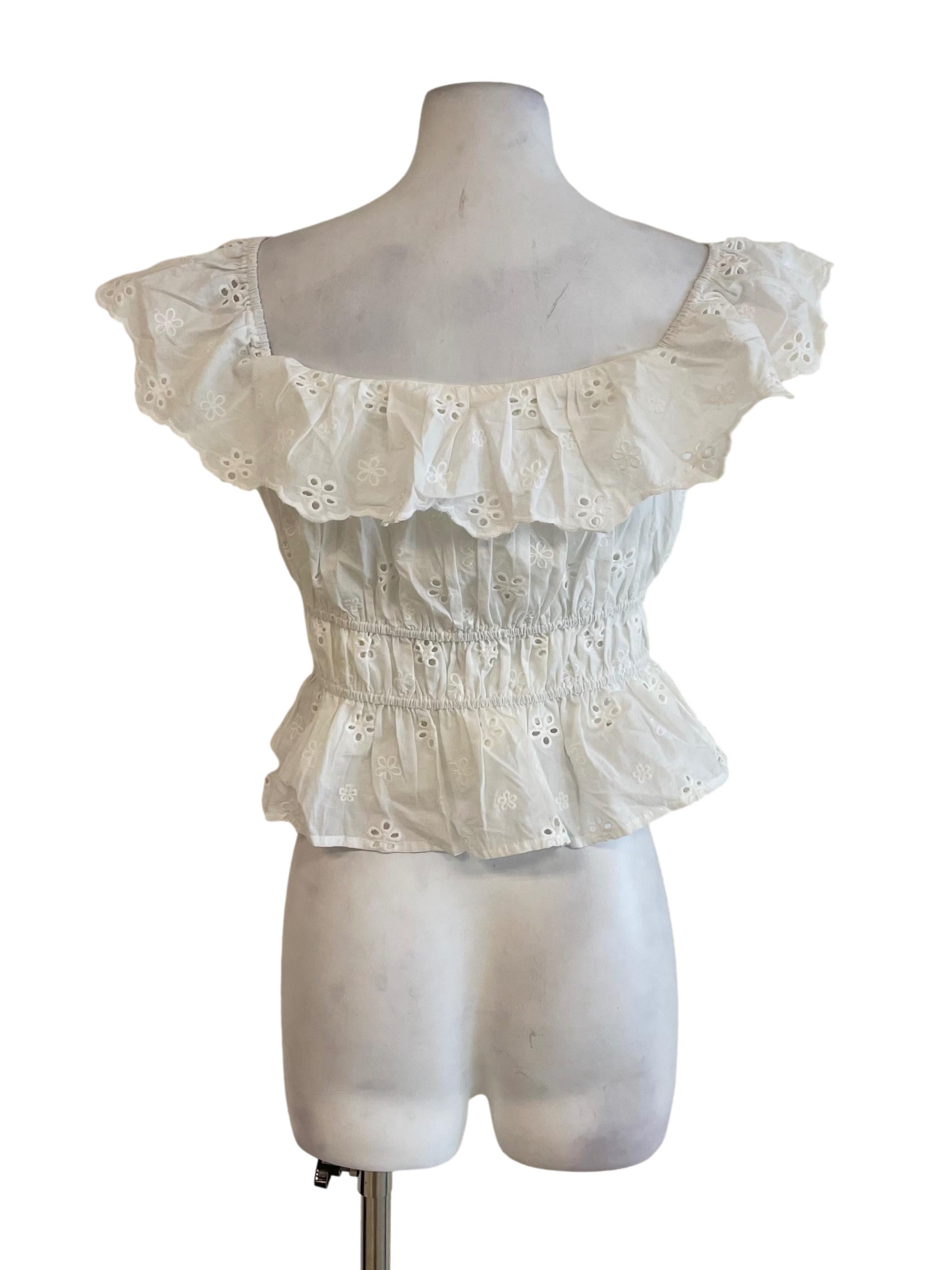 White Eyelet Shirred Peplum Top
