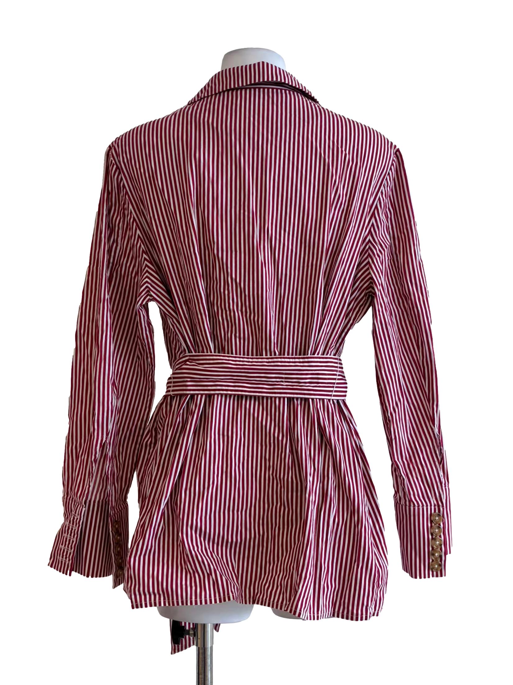 Apple Red Striped Double Breasted Cotton Top