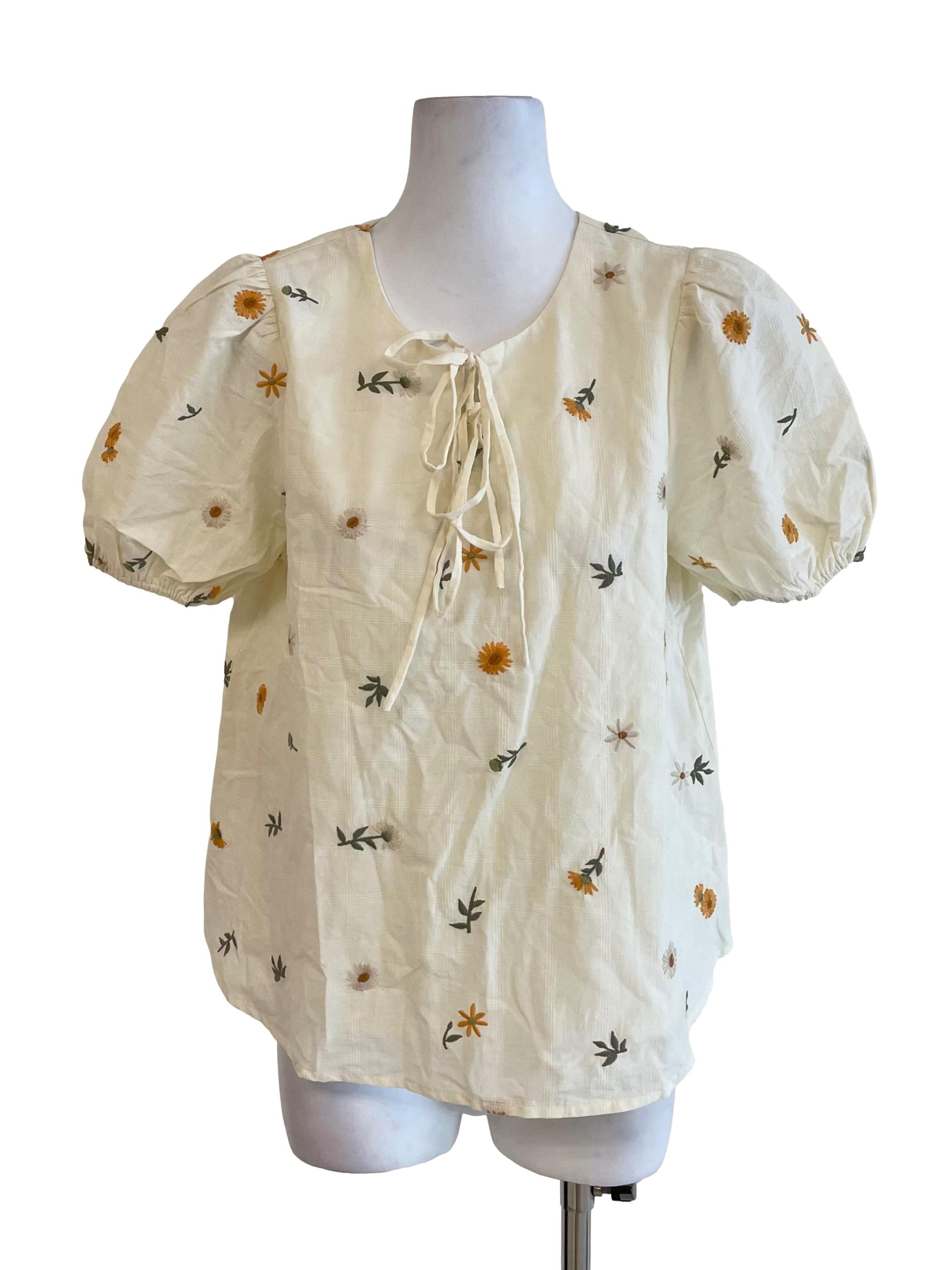 Buttermilk Floral Puff Sleeves Top