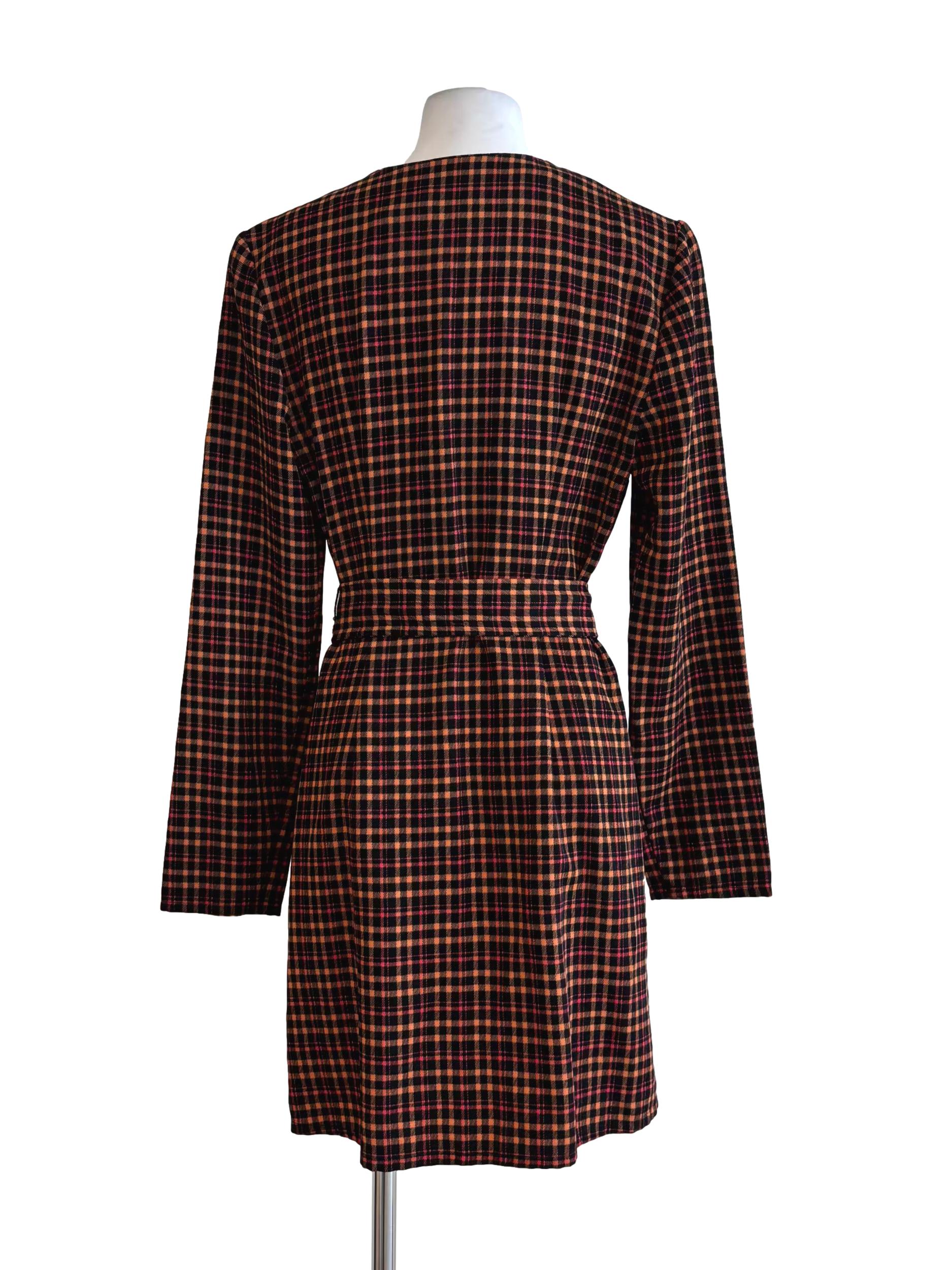 Tangelo Orange Plaid Long Sleeve Dress