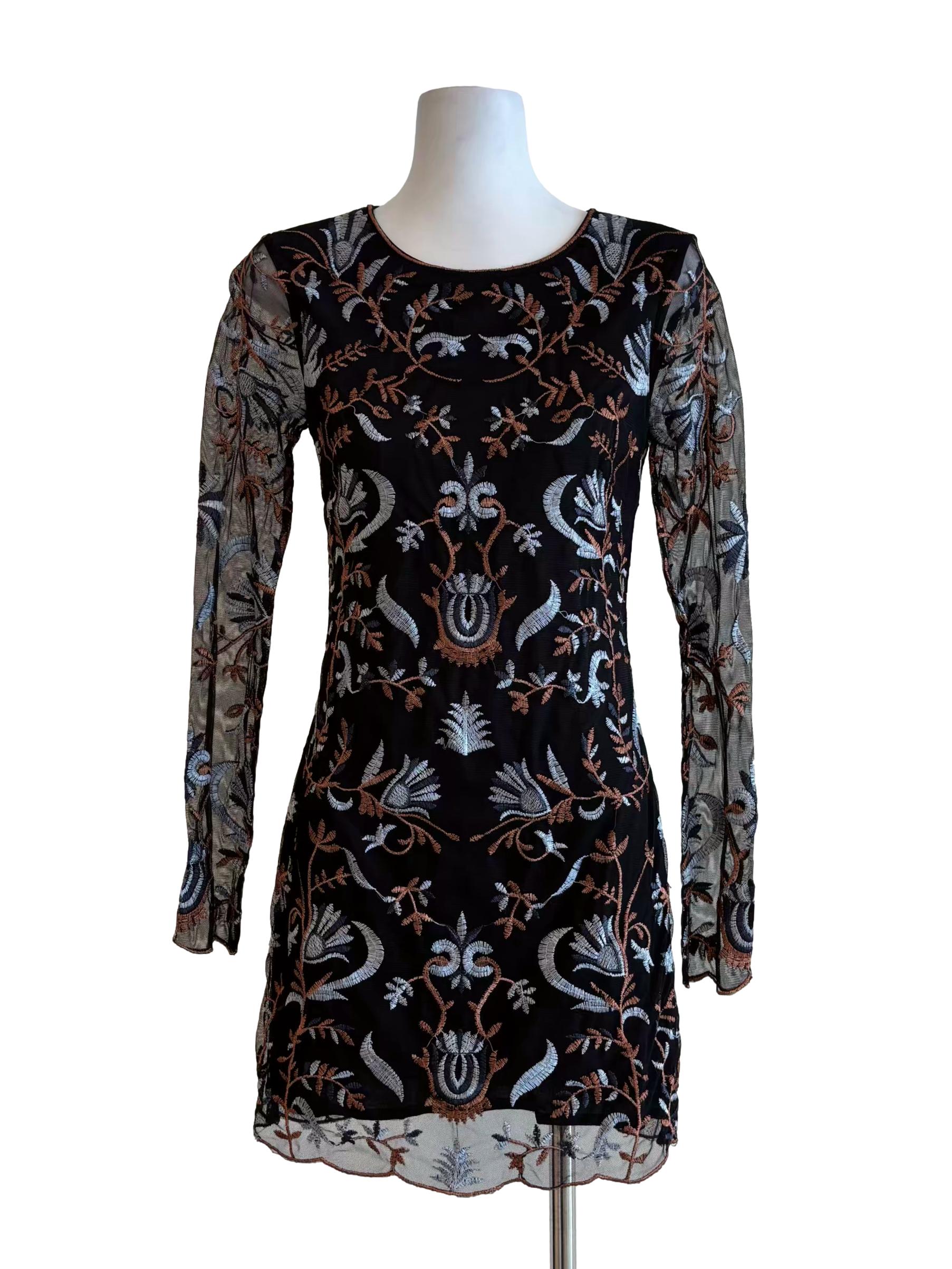Black Fitted Long Sleeve Lace Dress