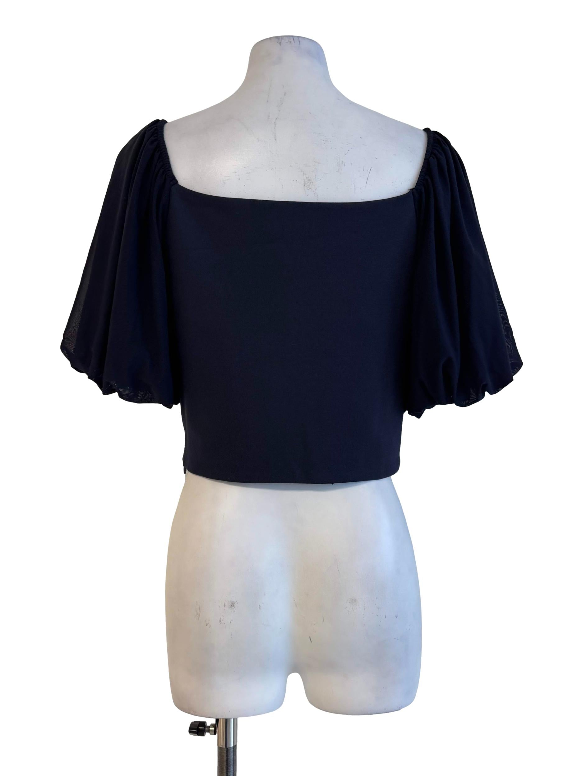 Dark Blue Queen Anne Neck Top