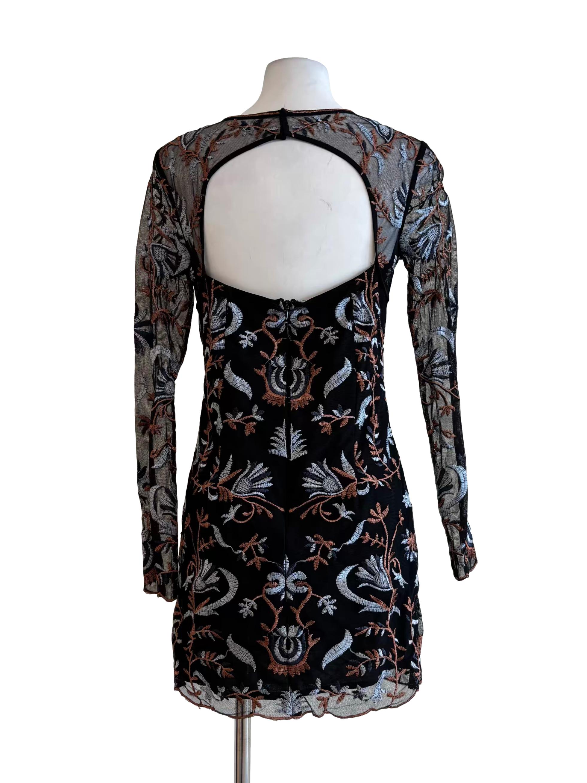 Black Fitted Long Sleeve Lace Dress