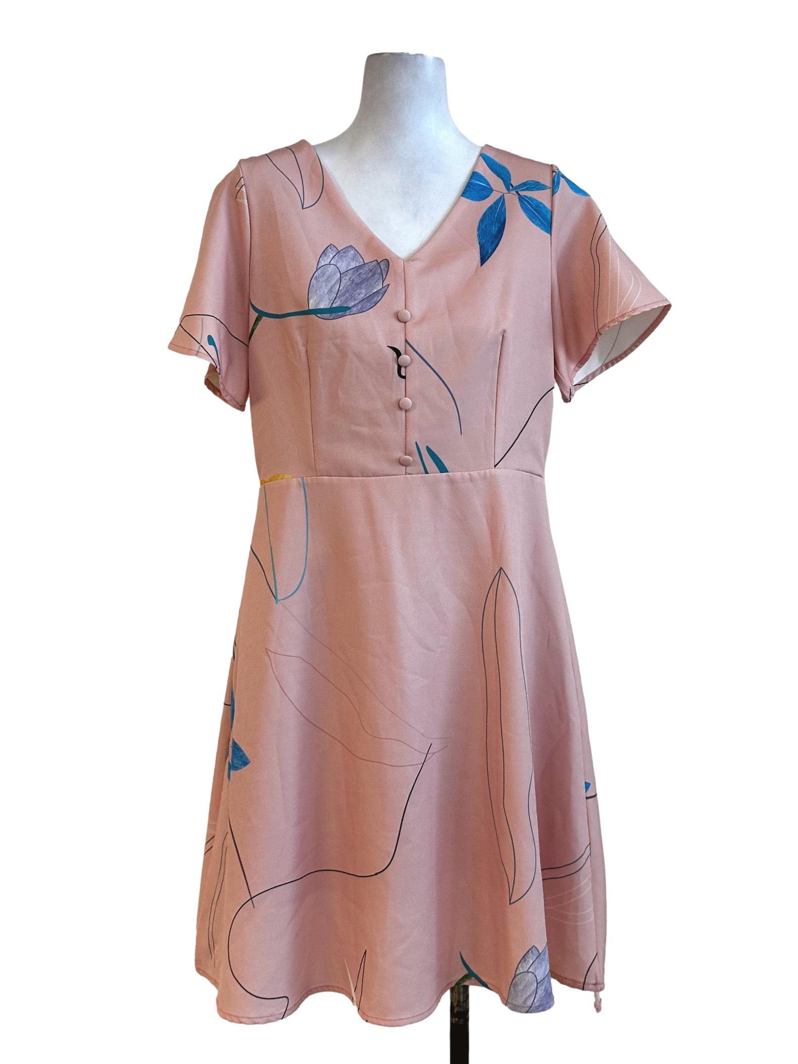 Peach Flower Pattern Dress