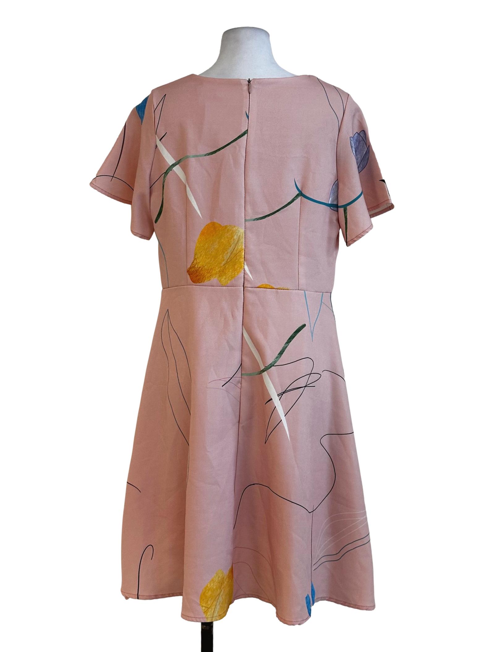 Peach Flower Pattern Dress