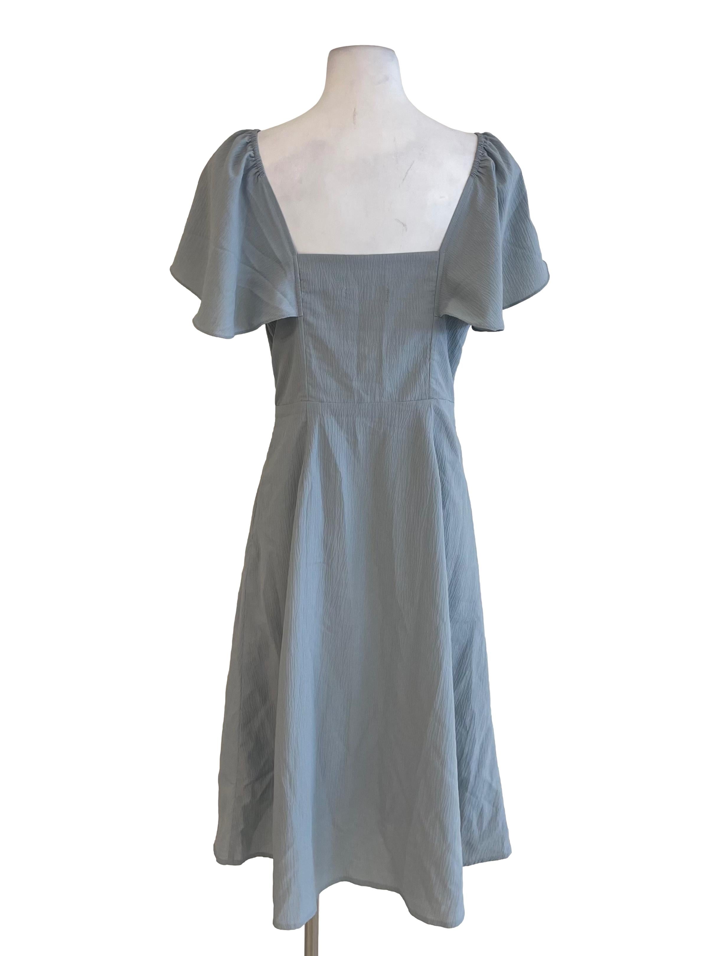 Slate Butterfly Sleeves Button Dress