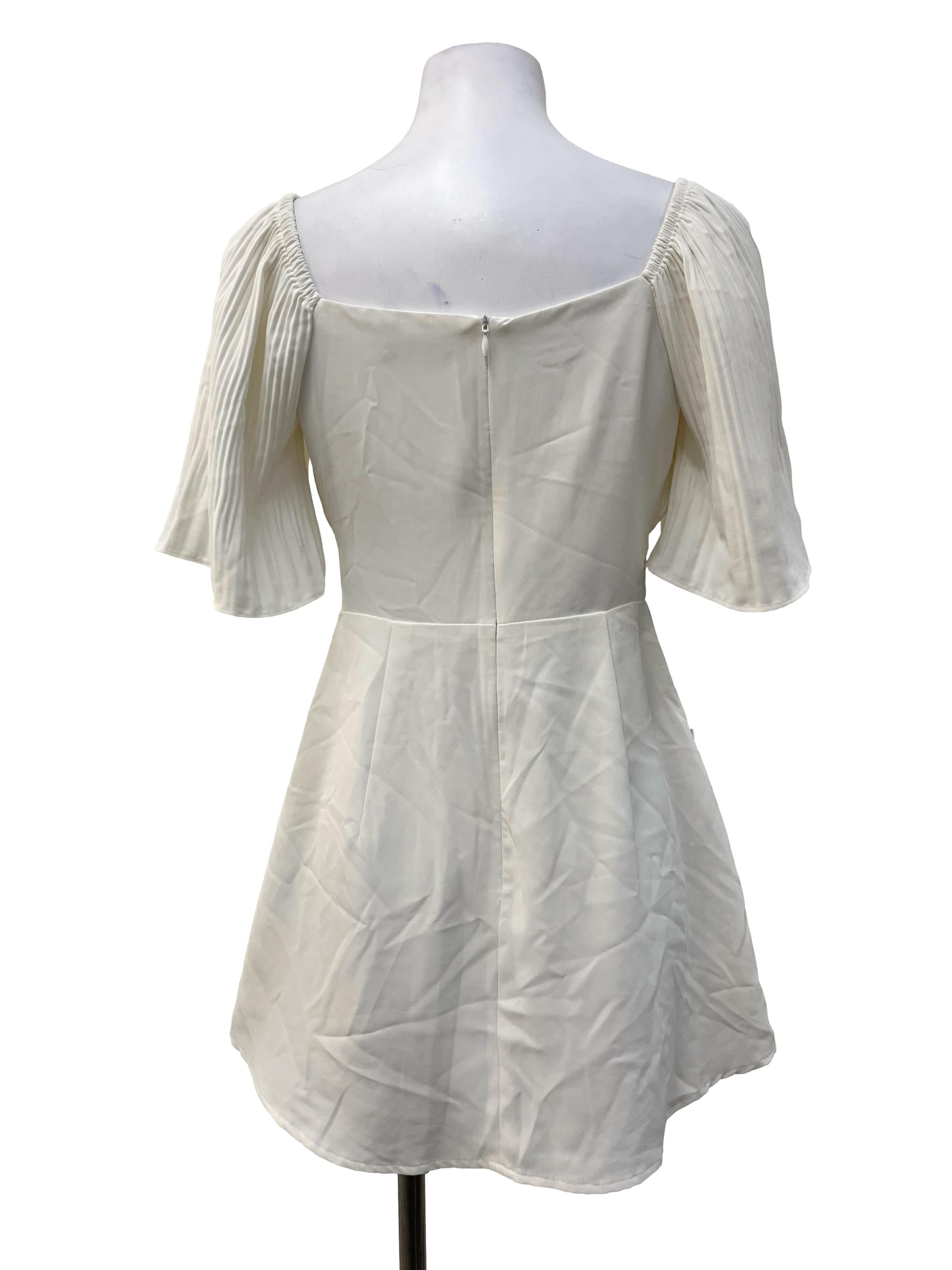 Off White Puff Sleeve Pleated Romper