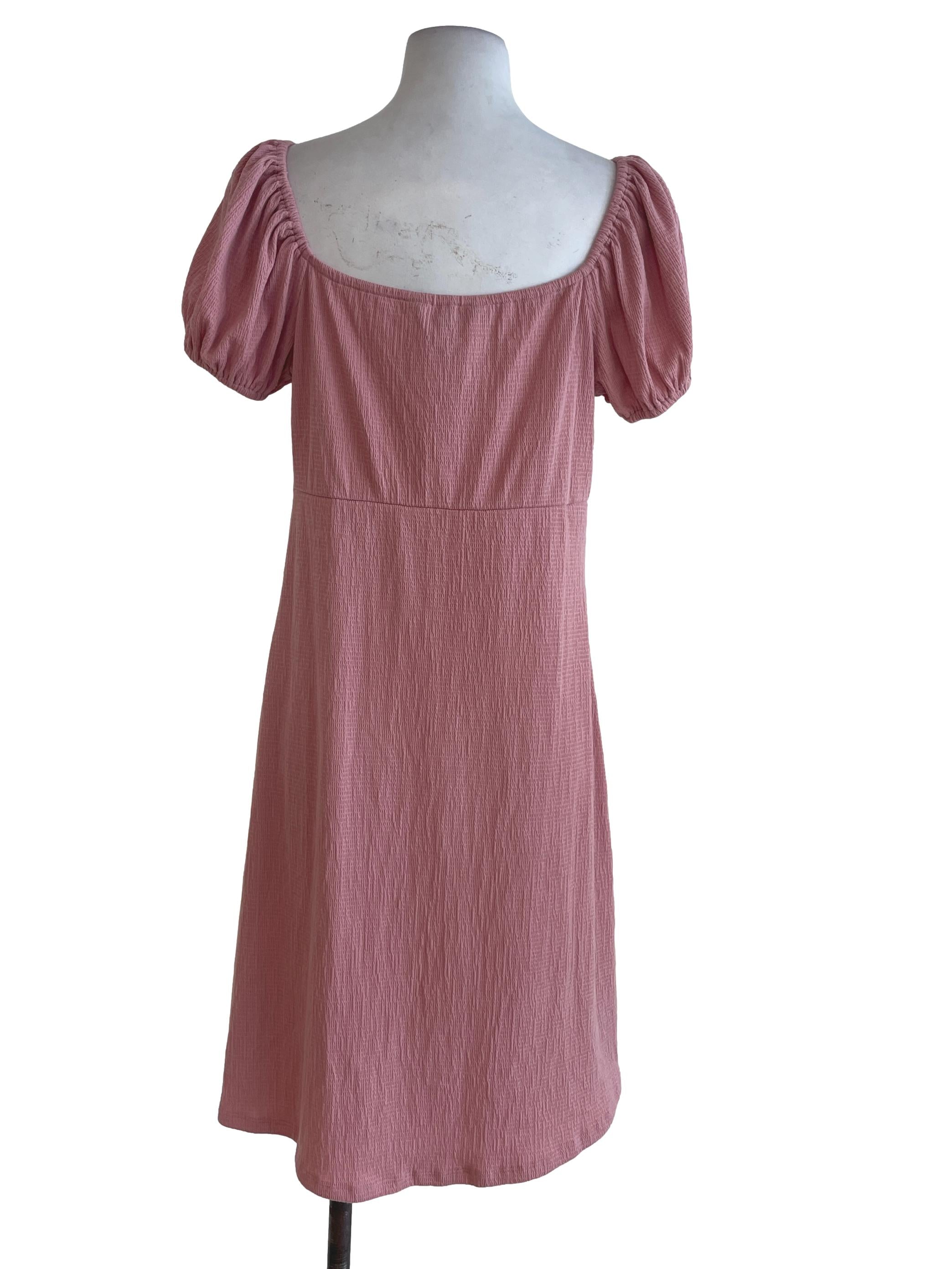 Peach Pink Puffed Sleeves Dress