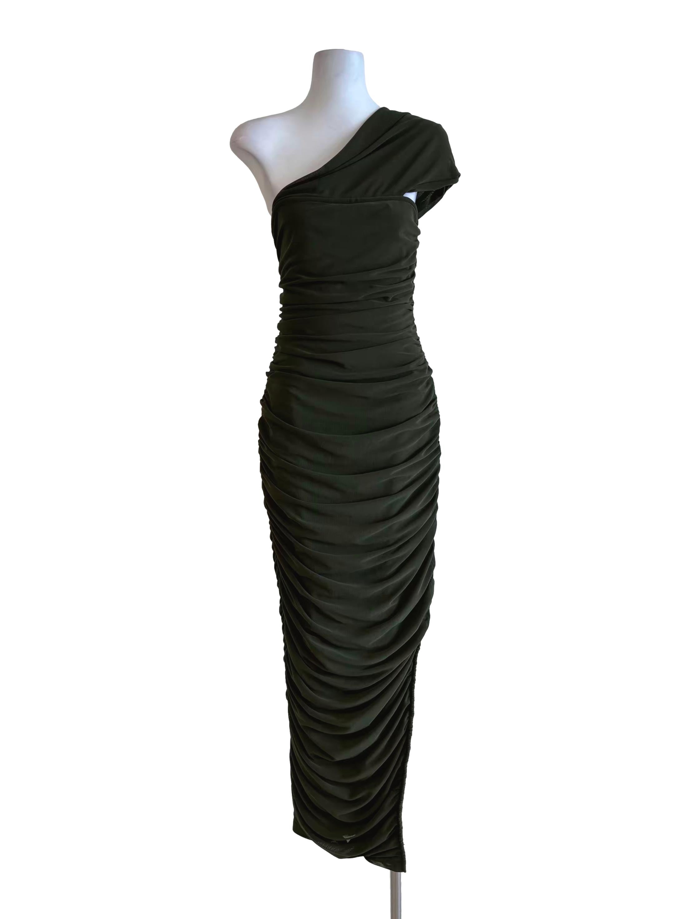 Olive Green One Shoulder Ruched Bodycon Dress