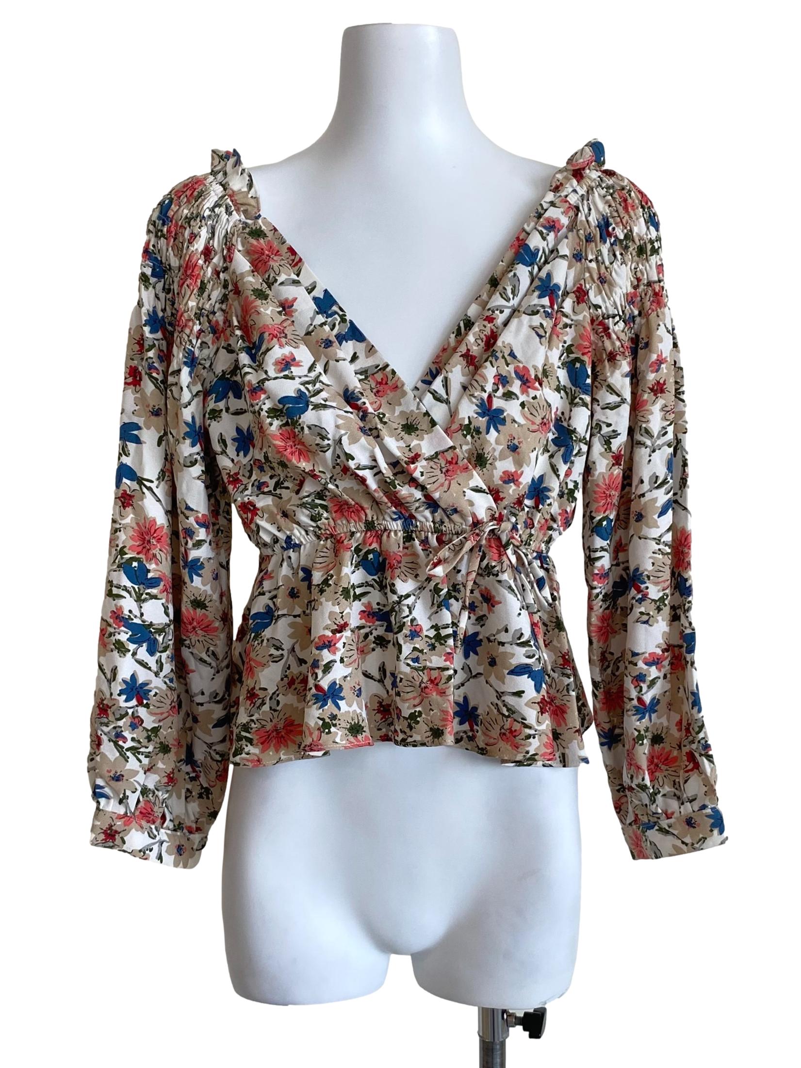 Flower V-Neck Peplum Top