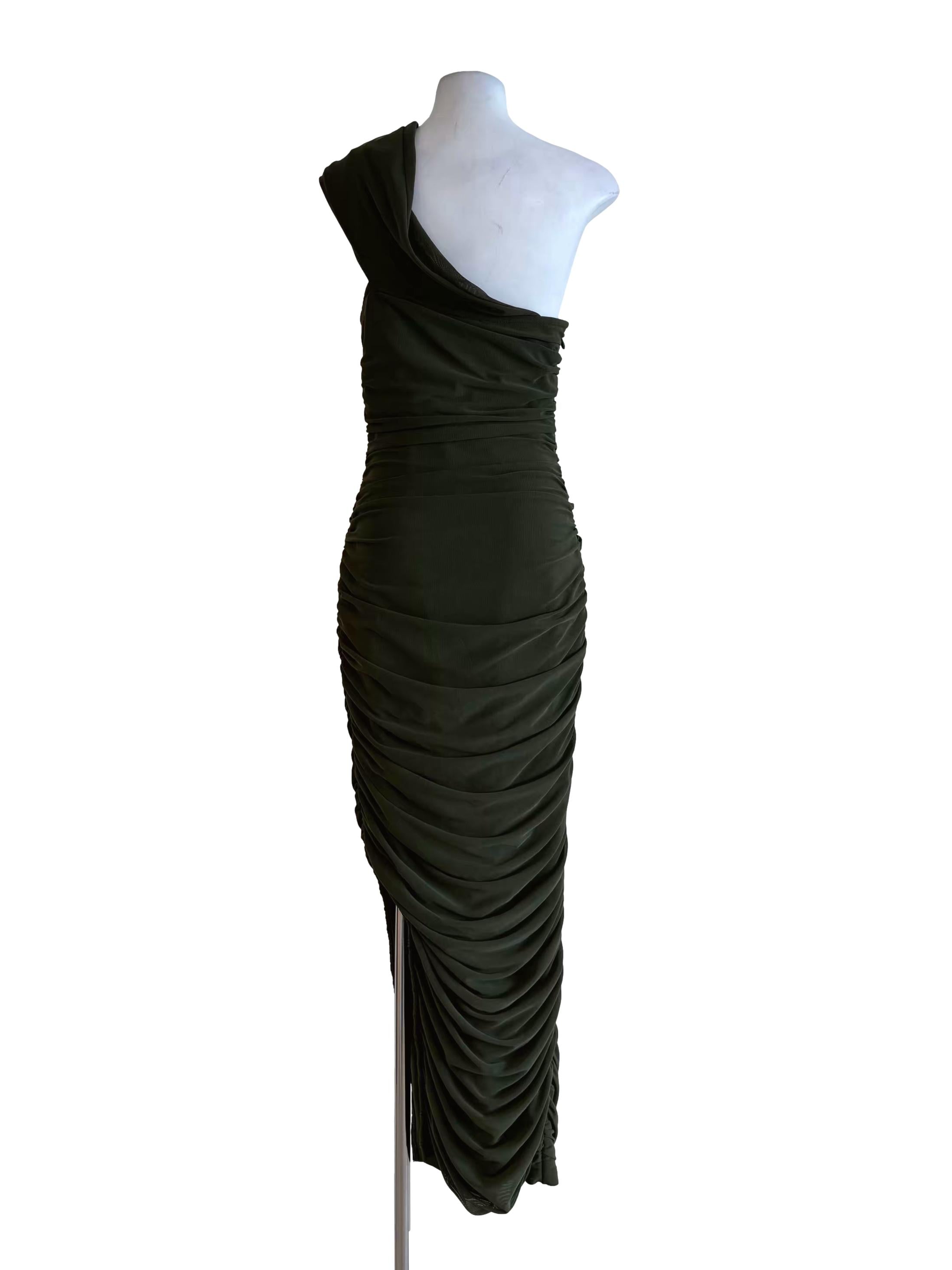 Olive Green One Shoulder Ruched Bodycon Dress