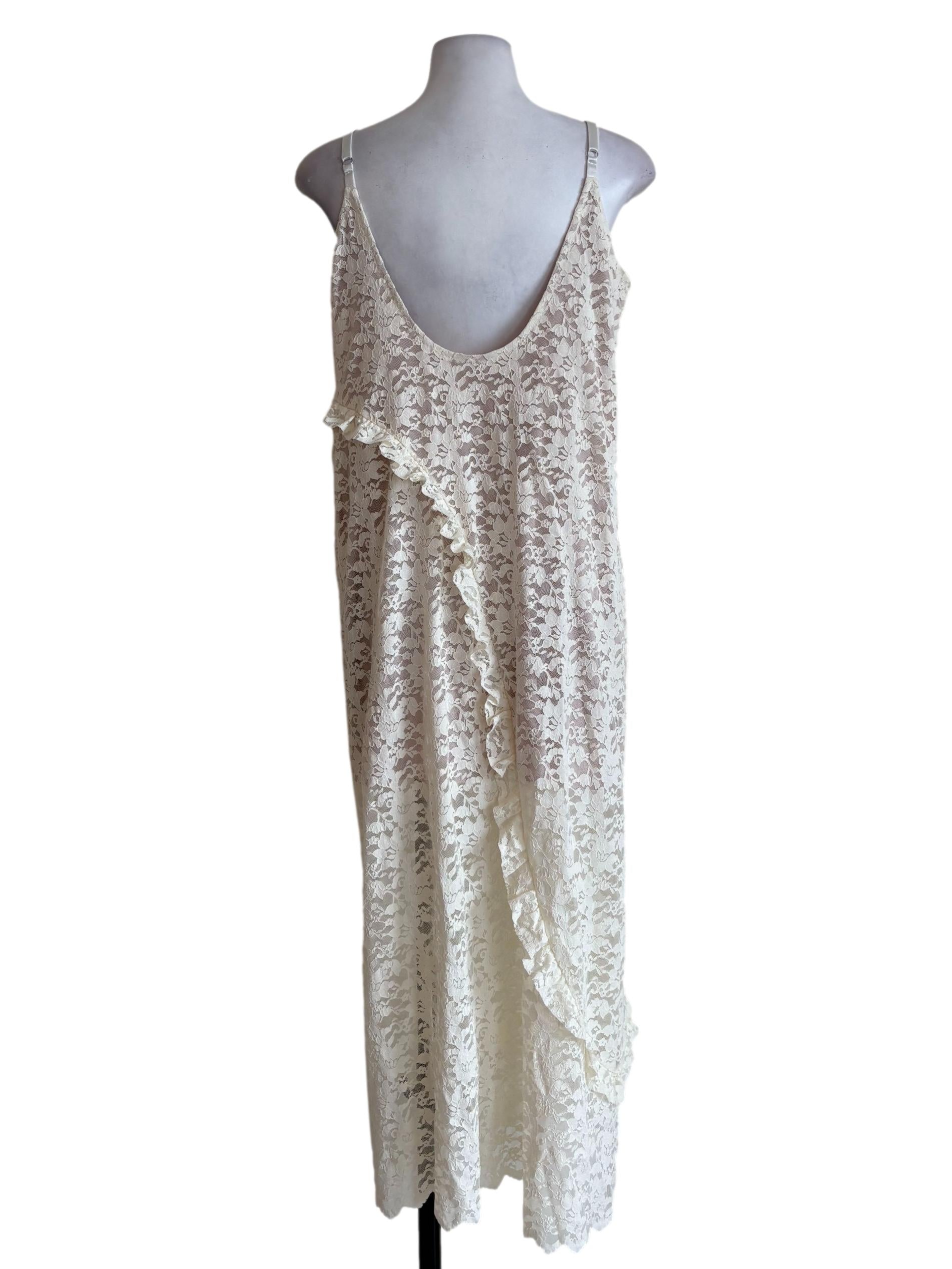 White Floral Lace Ruffle Slip Dress