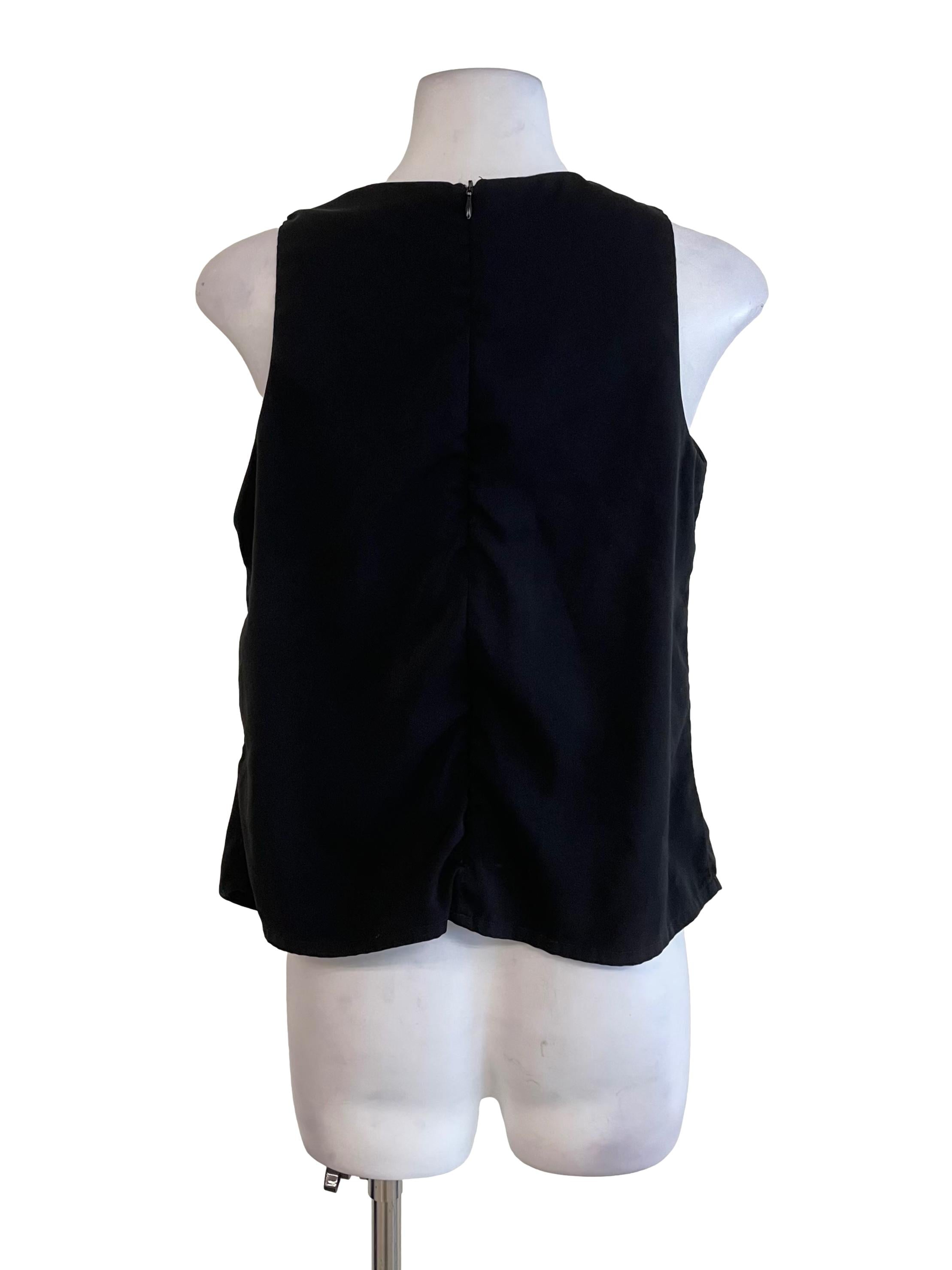Black Irregular Hem V Neck Top