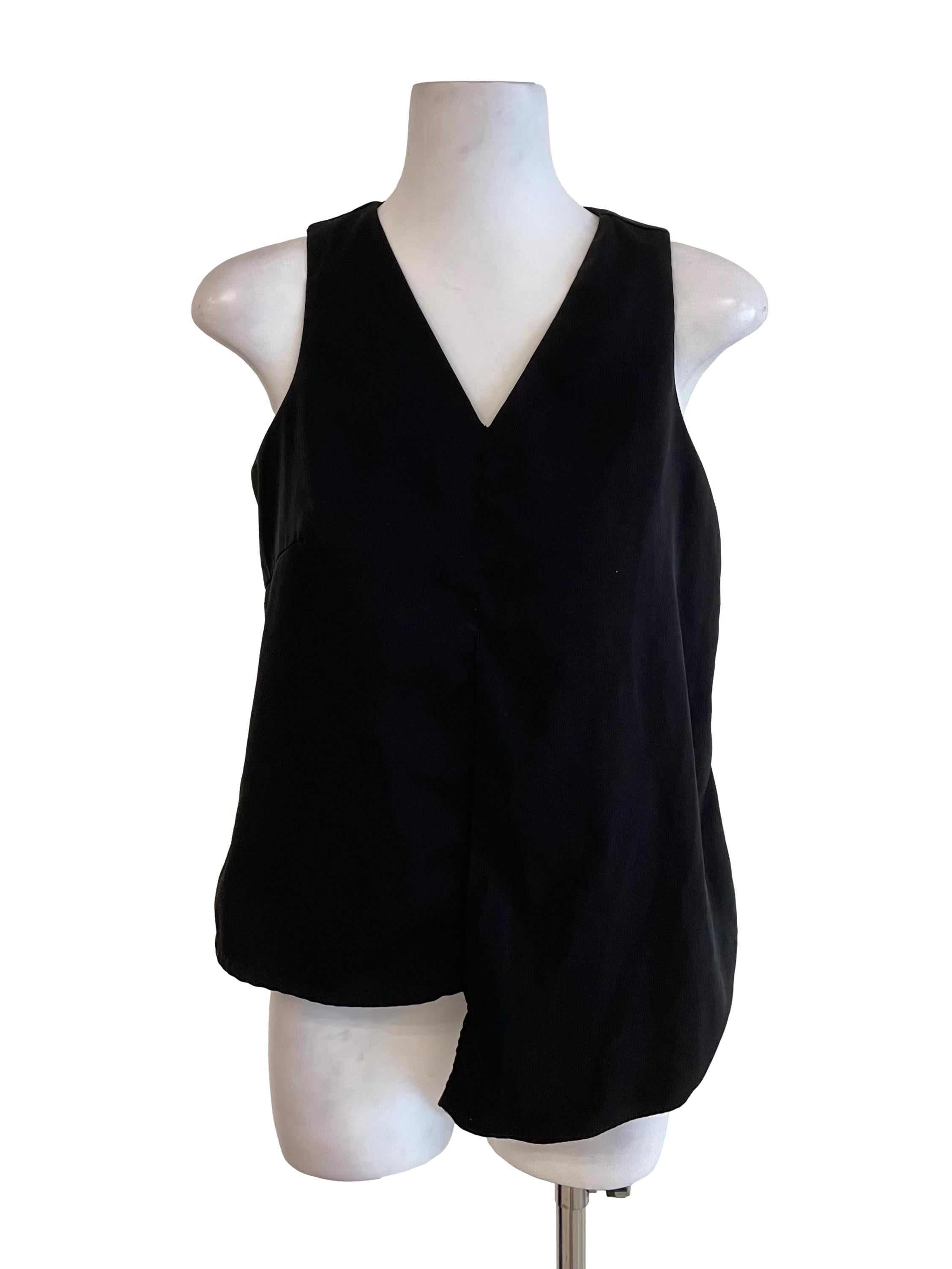 Black Irregular Hem V Neck Top