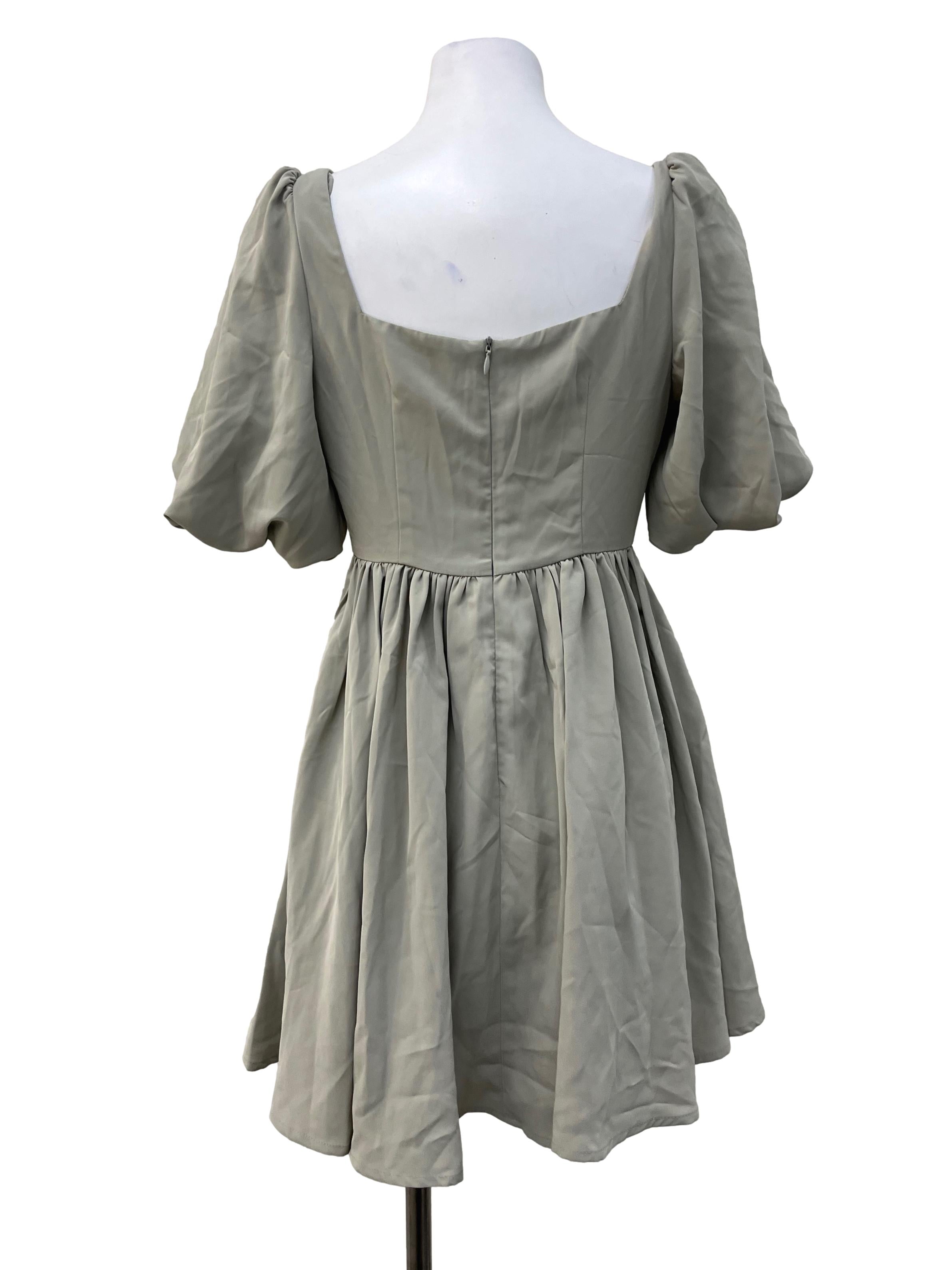 Light Sage Green Puff Sleeve Romper Dress